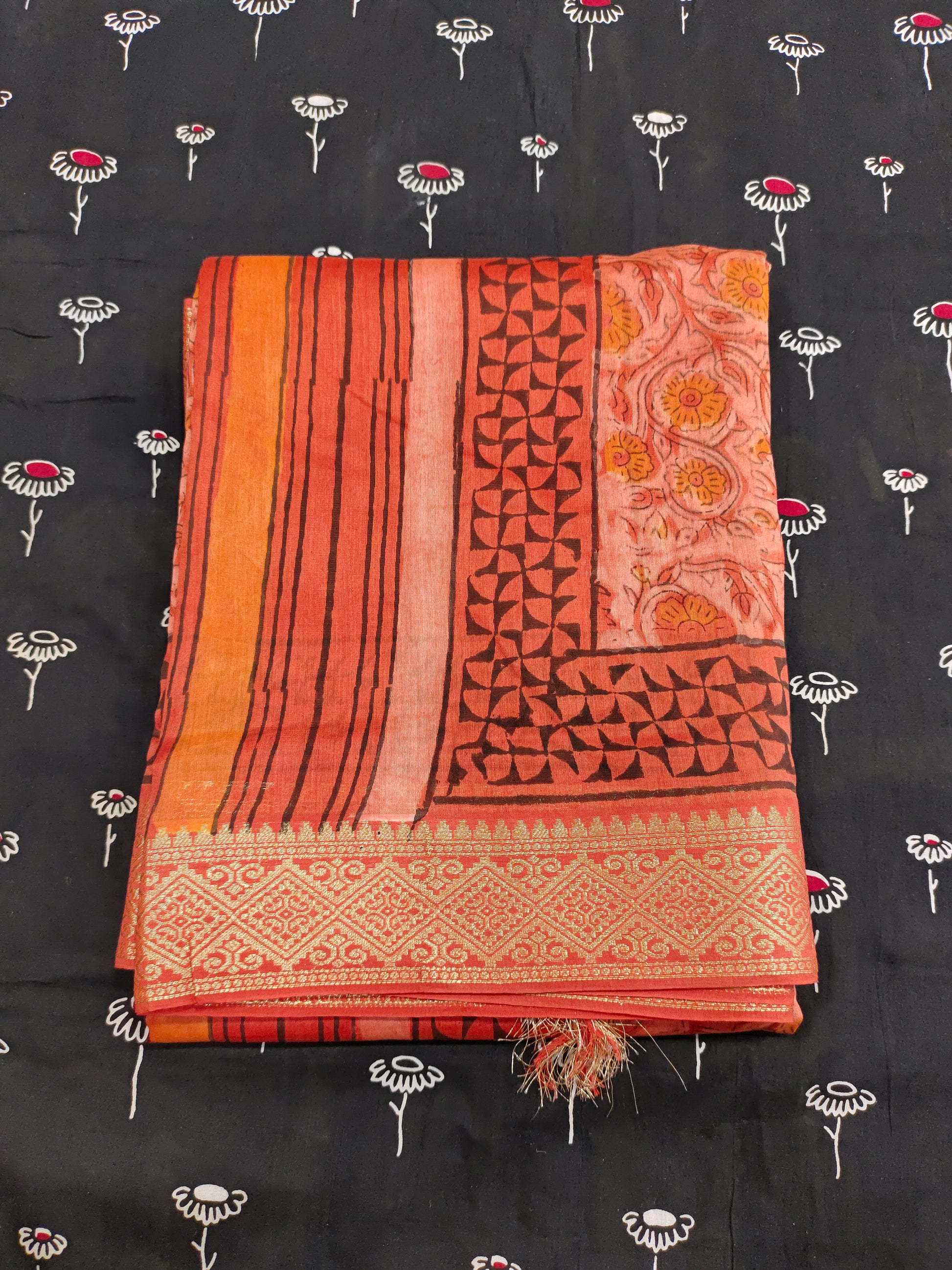 Silk sico border in ajrak print