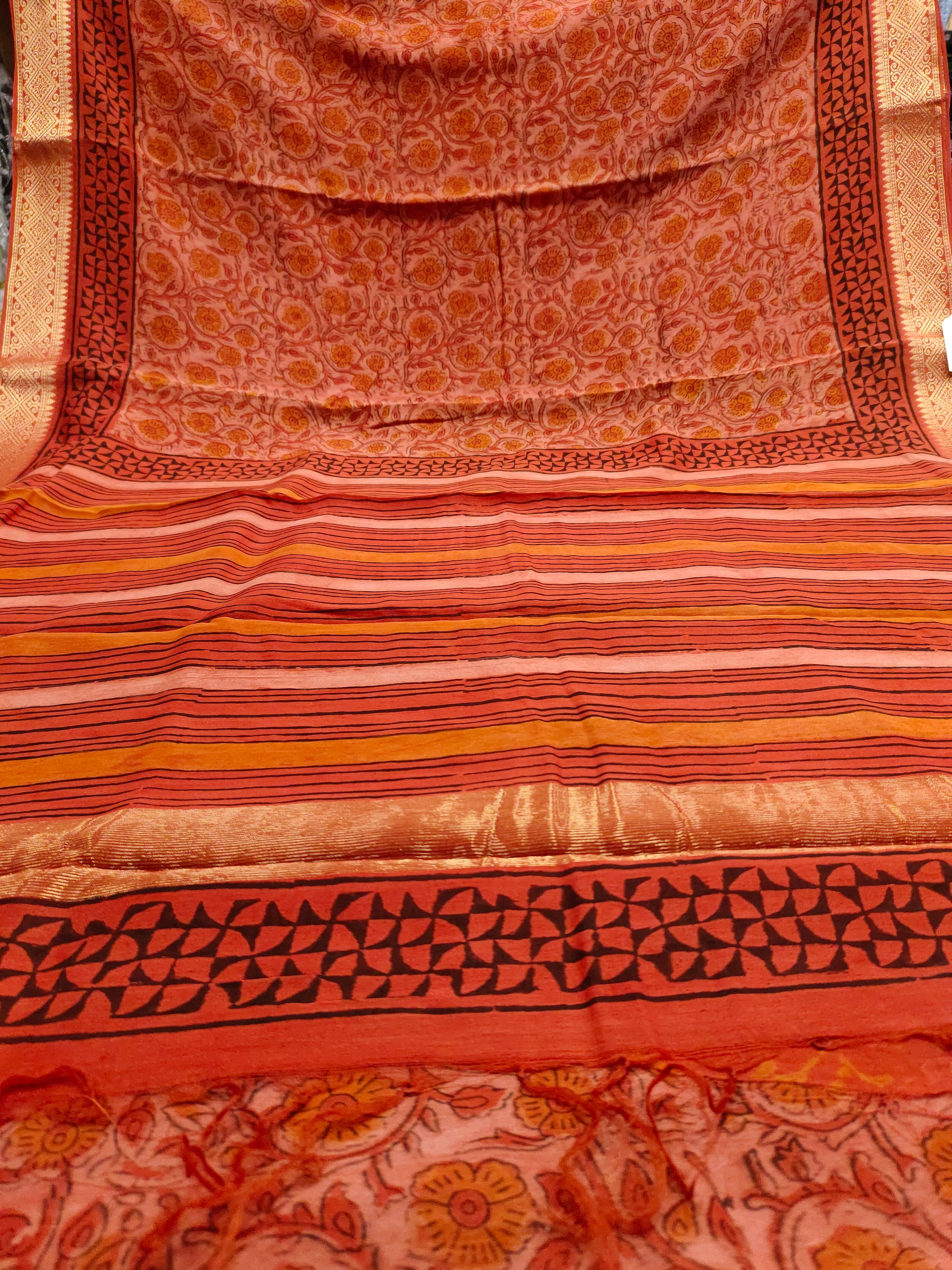 Silk sico border in ajrak print
