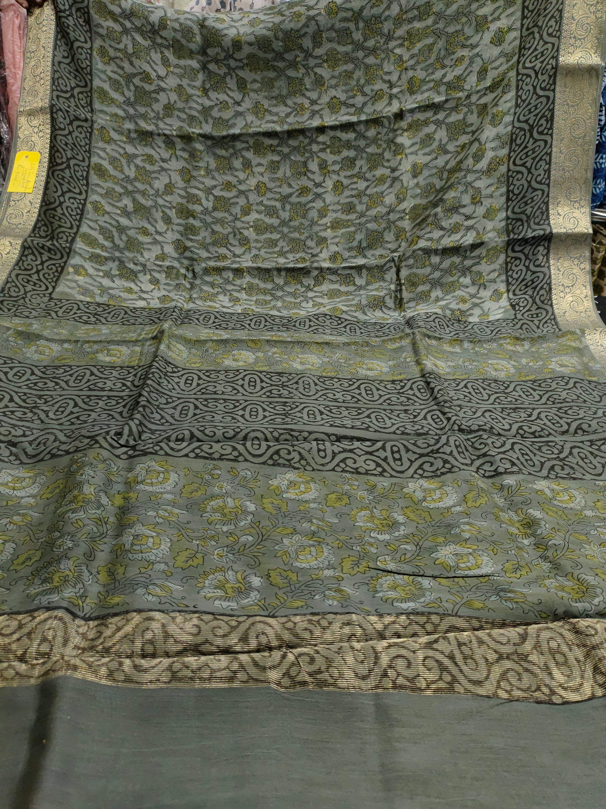 Silk sico border in ajrak print saree
