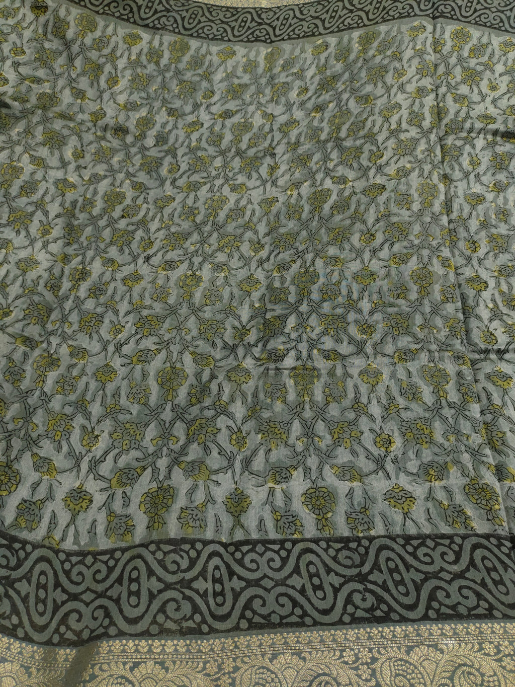 Silk sico border in ajrak print saree