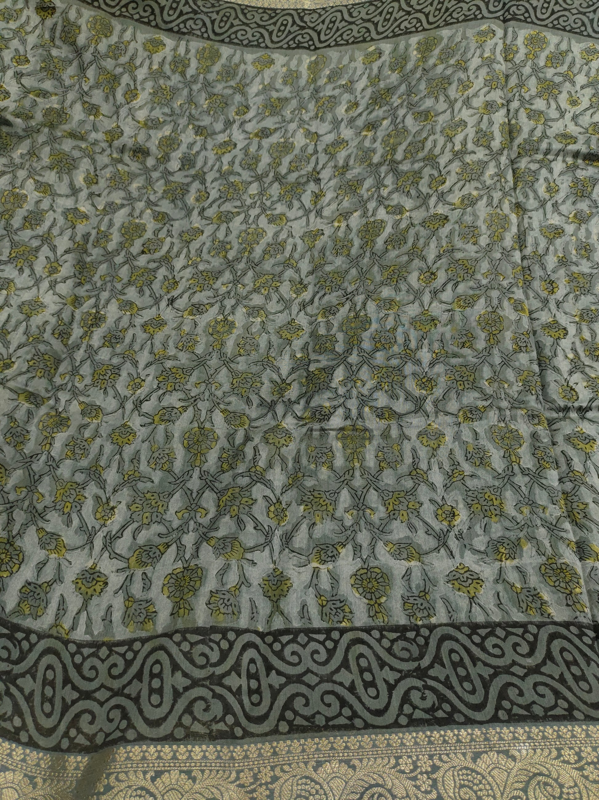 Silk sico border in ajrak print saree