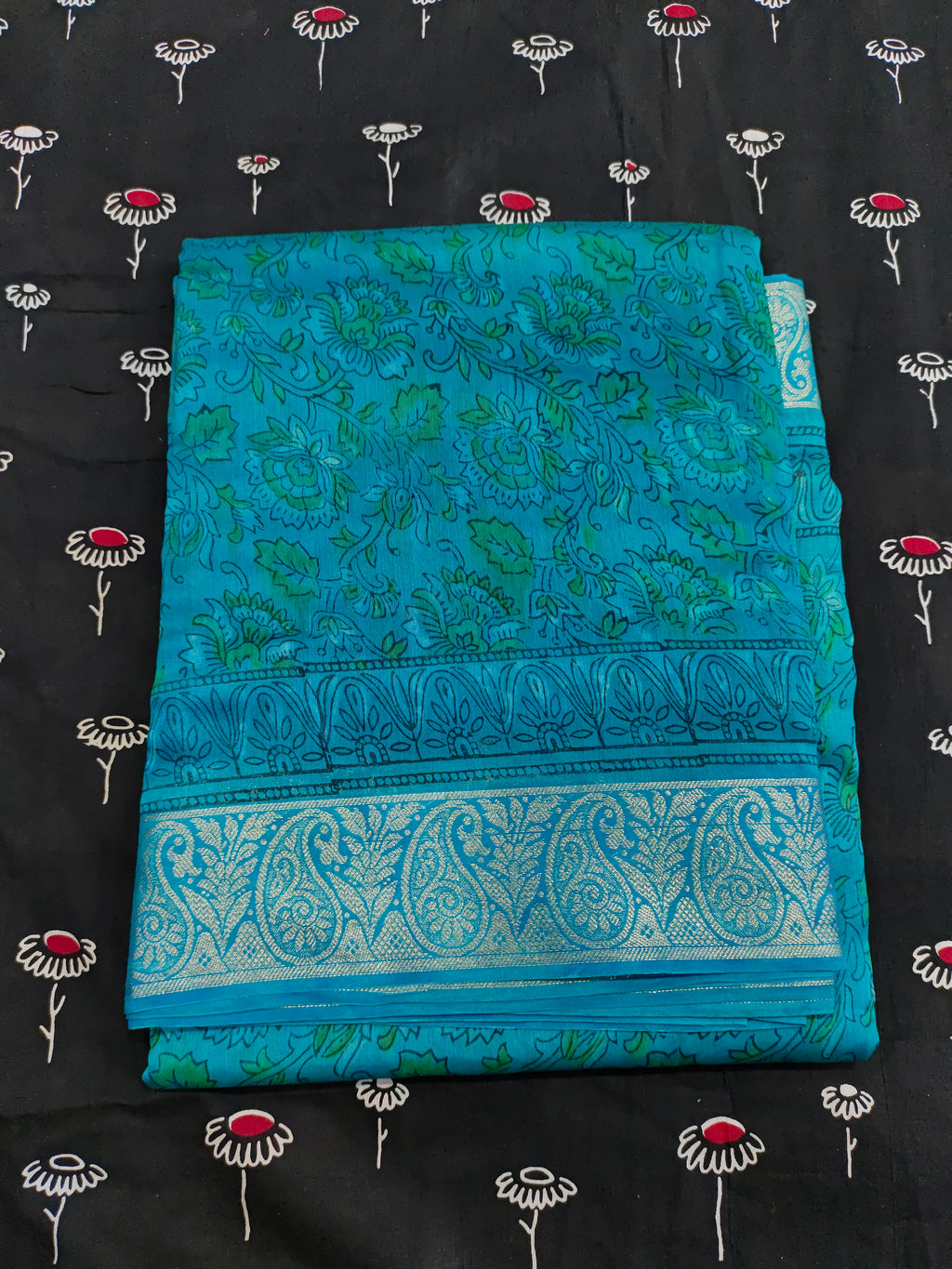Silk sico border in ajrak print