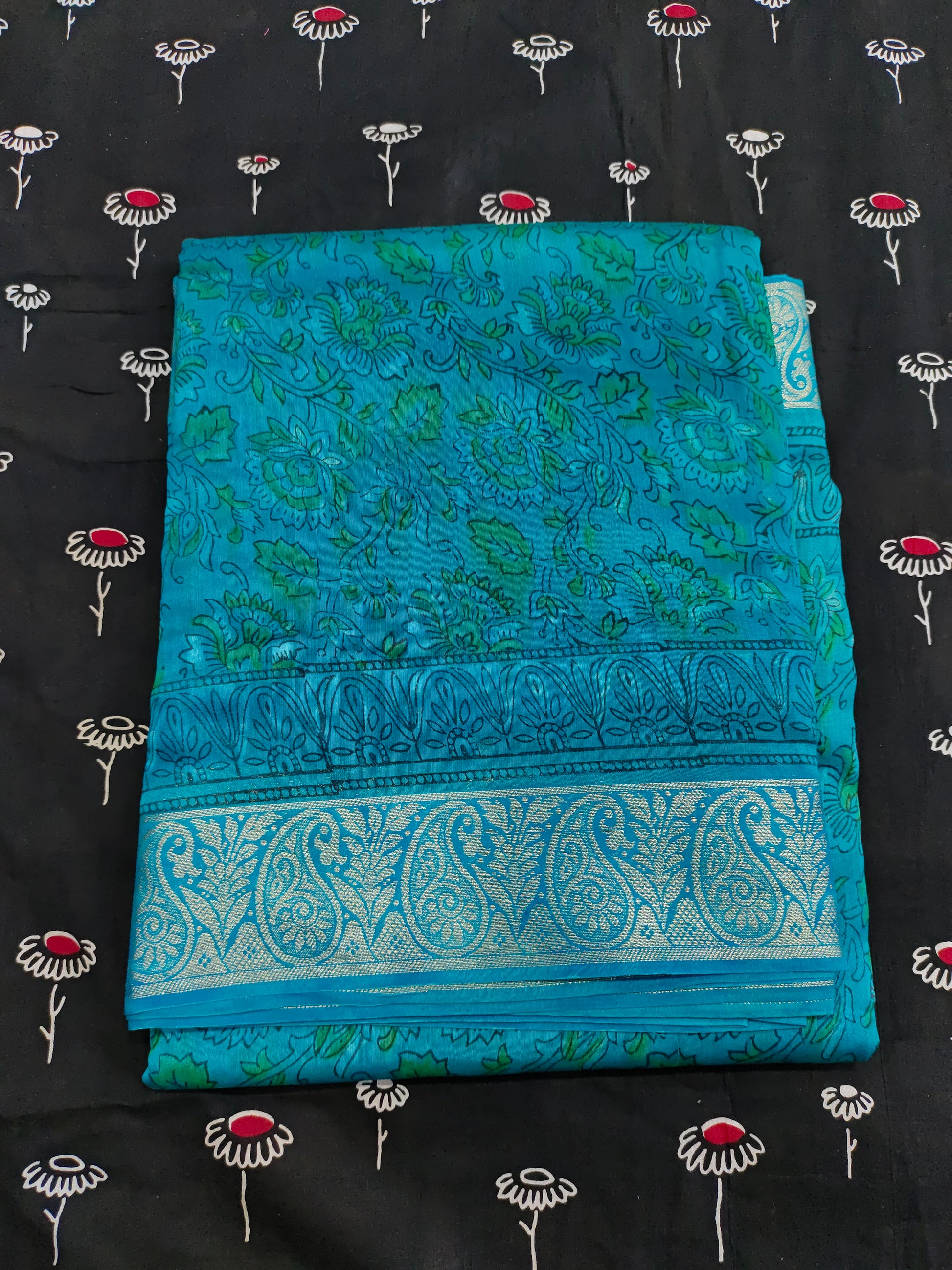 Silk sico border in ajrak print