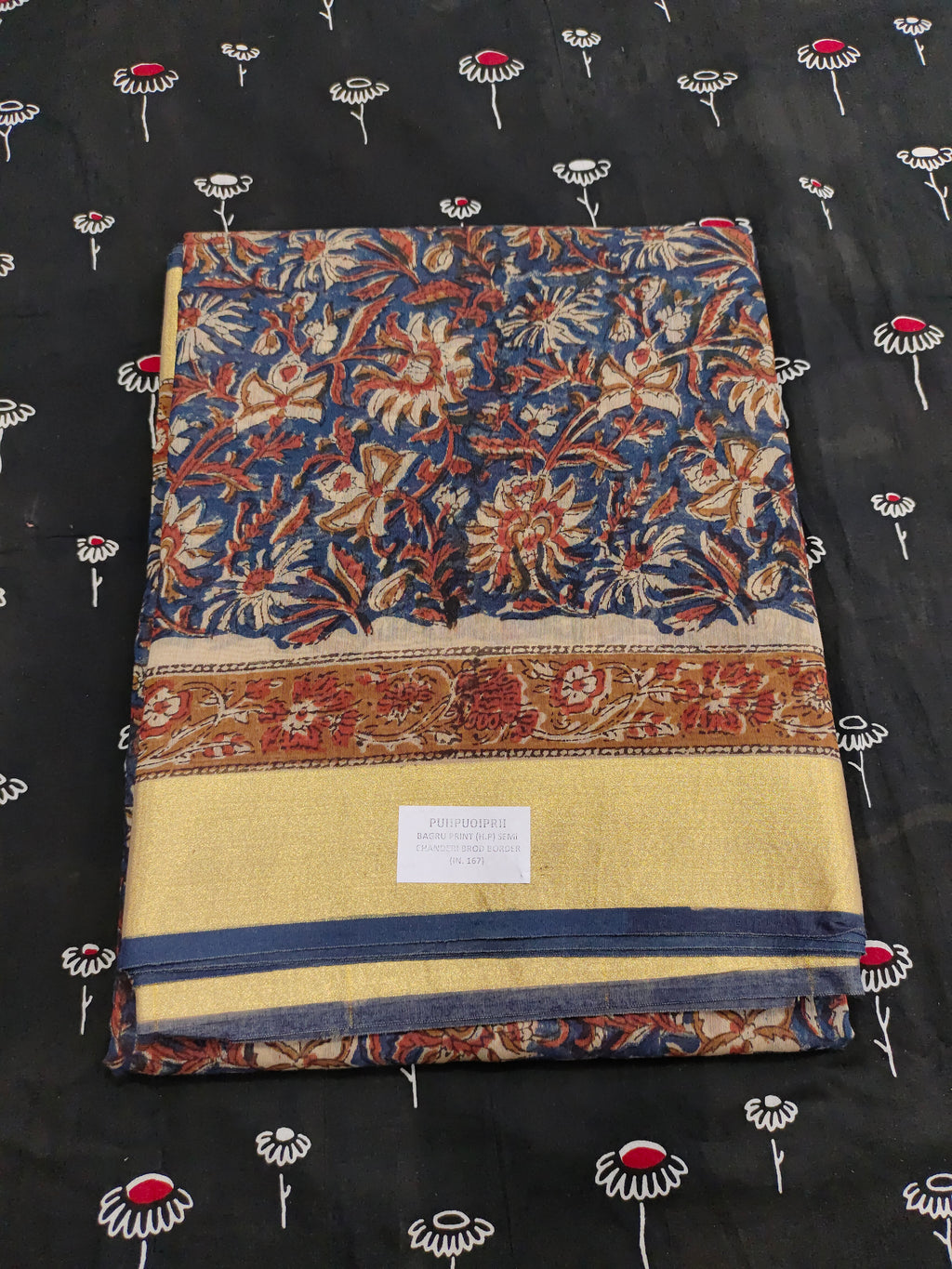 Chanderi broad border in bagru print