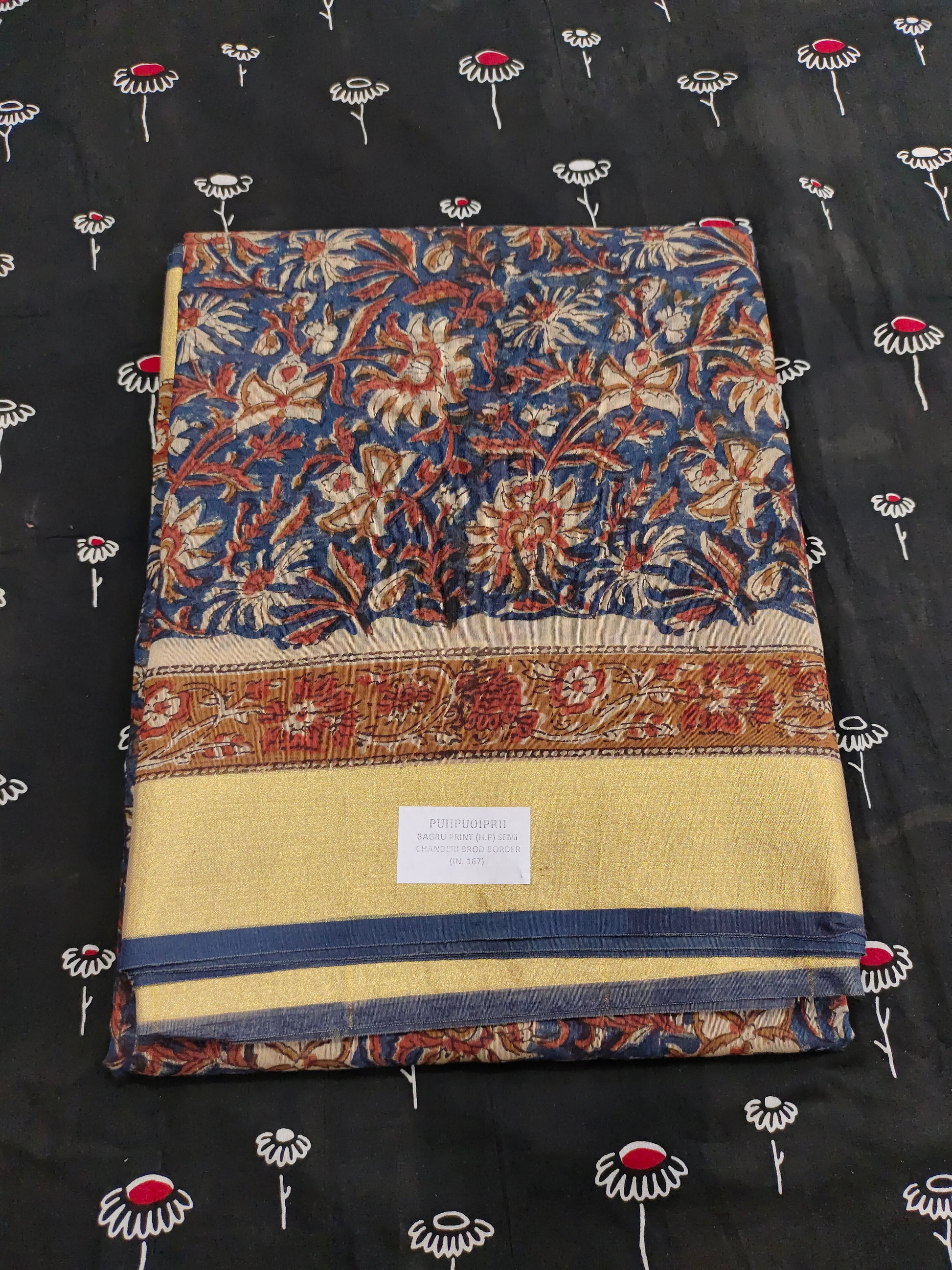 Chanderi broad border in bagru print