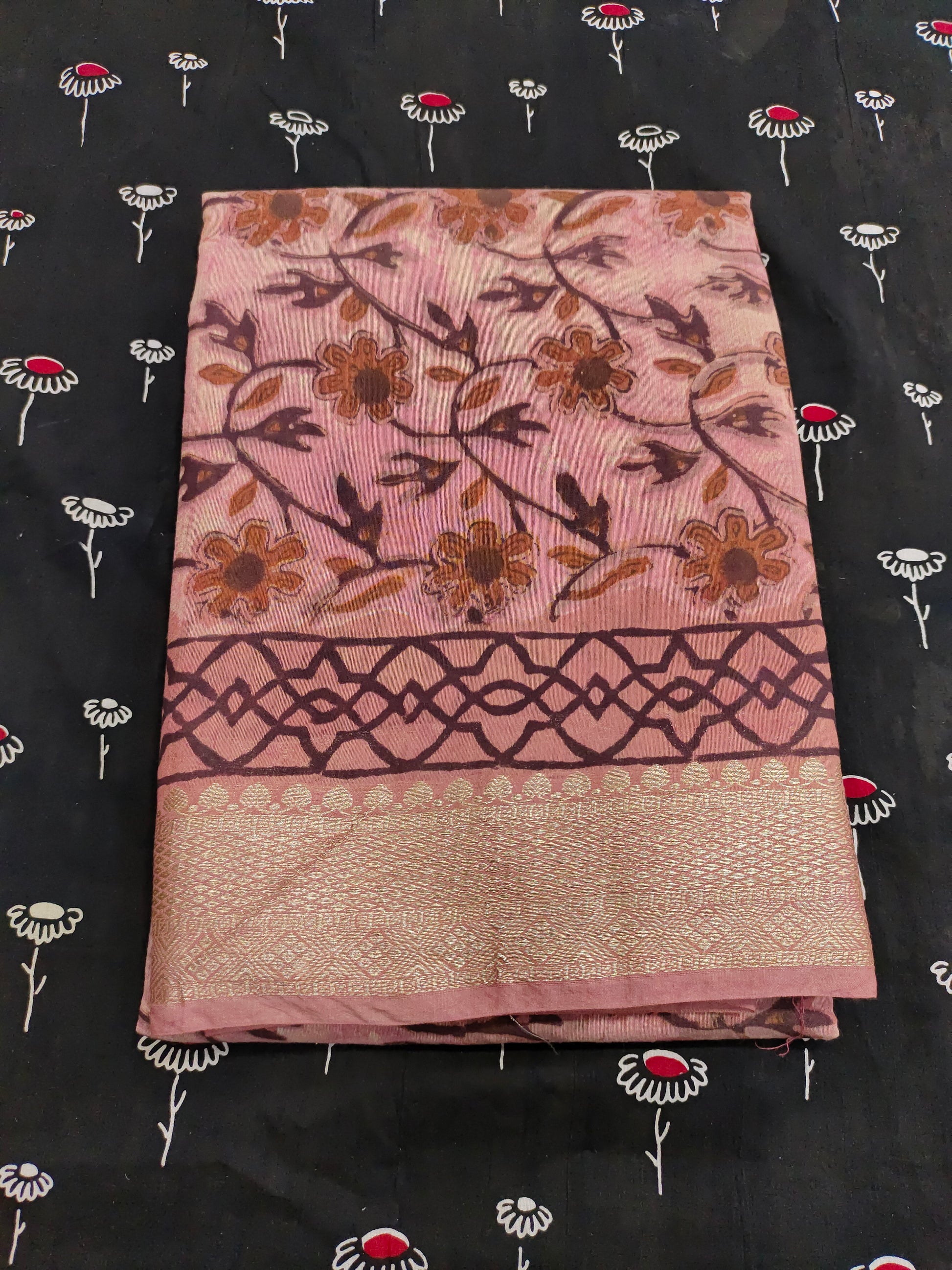 Chanderi silk in ajrak print saree