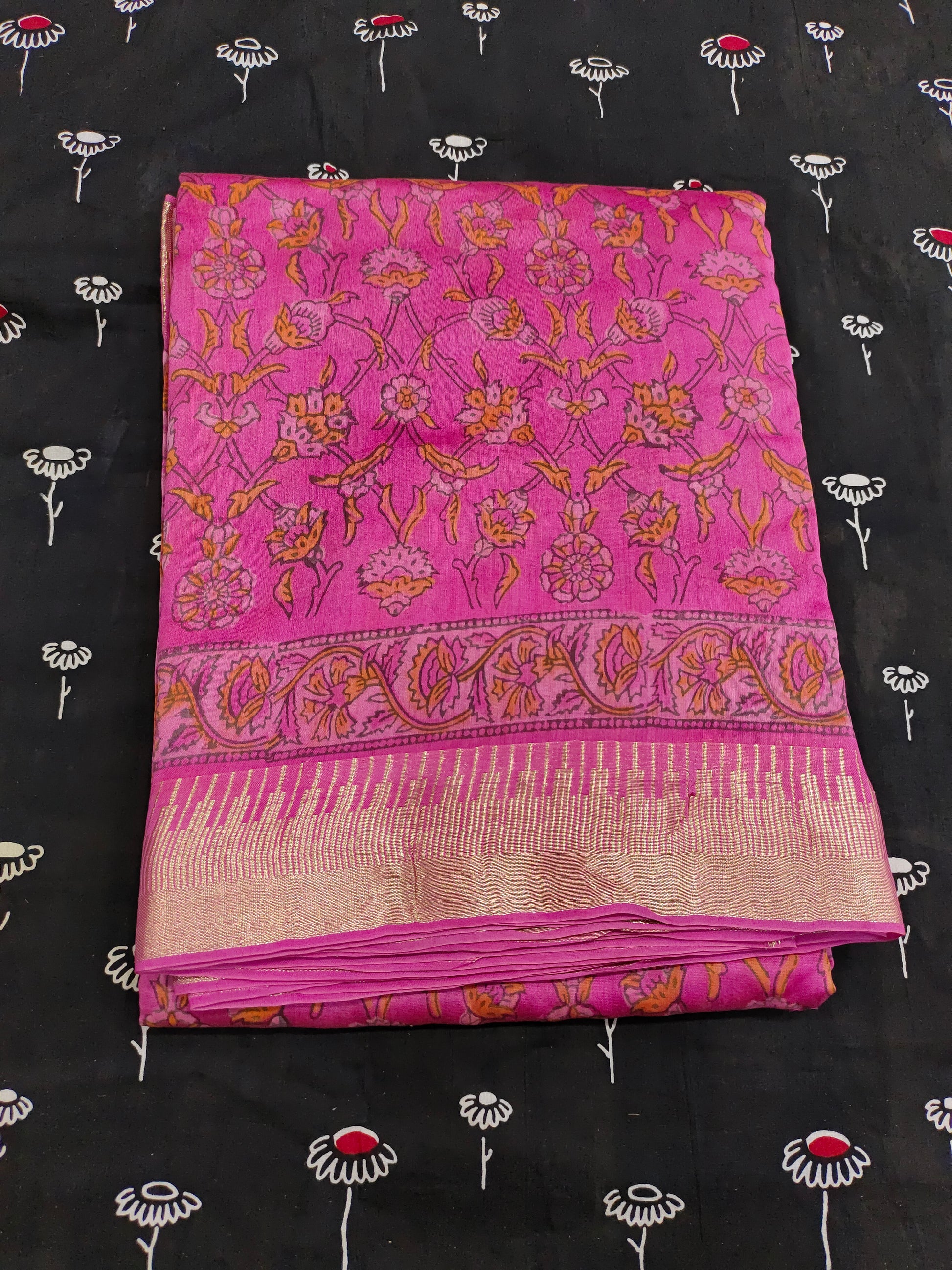 Silk sico border saree in ajrak print