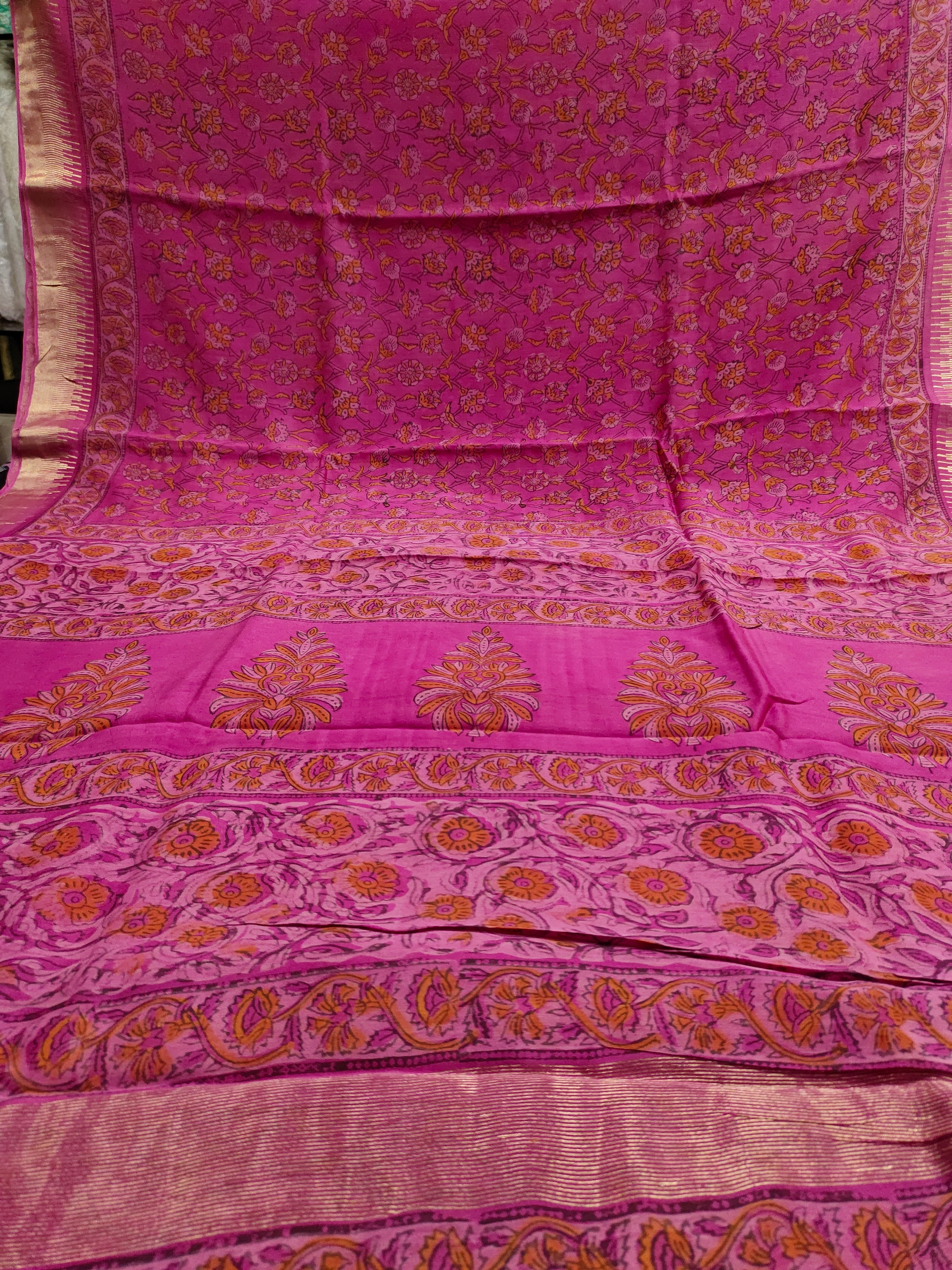 Silk sico border saree in ajrak print