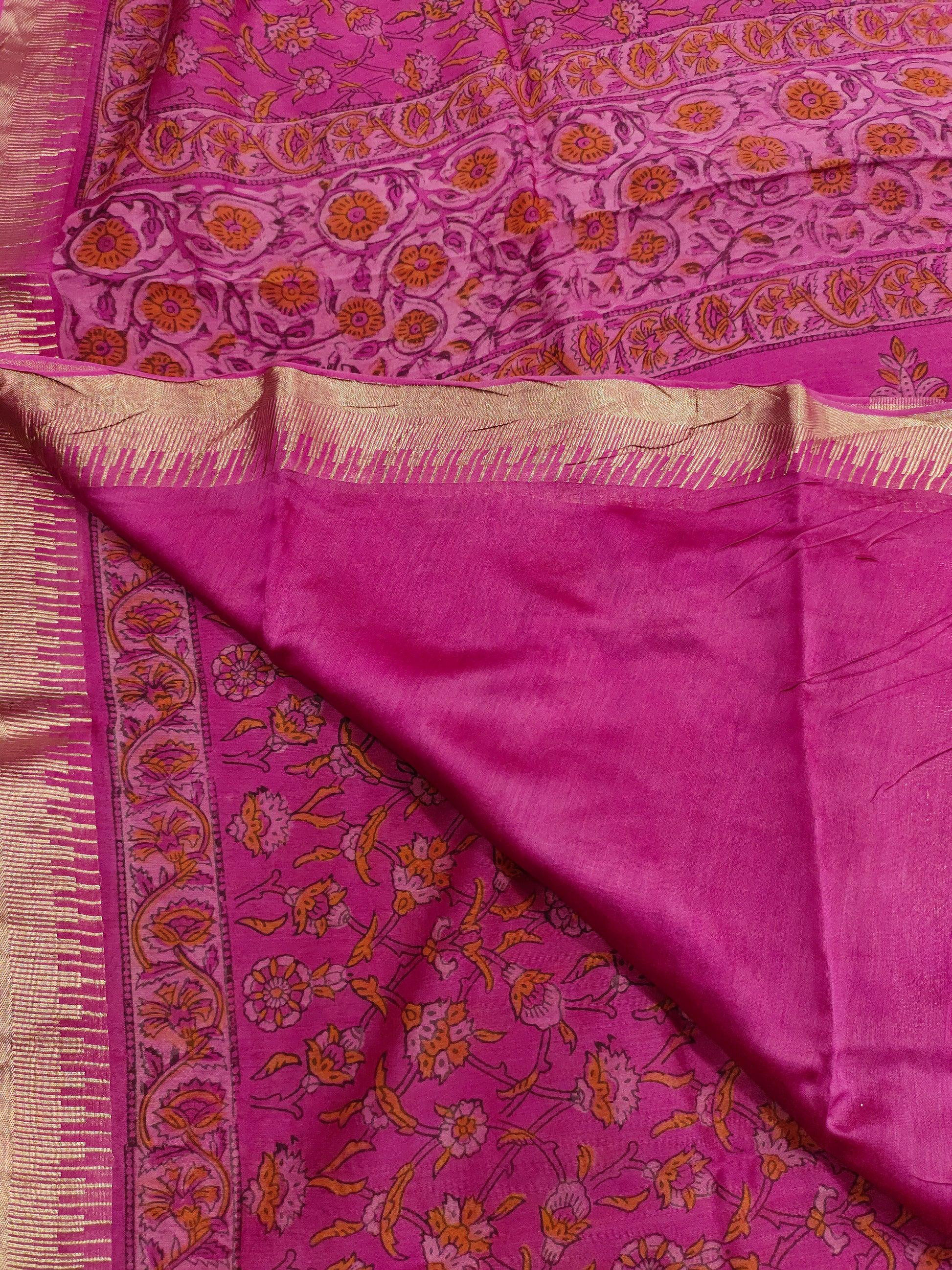 Silk sico border saree in ajrak print