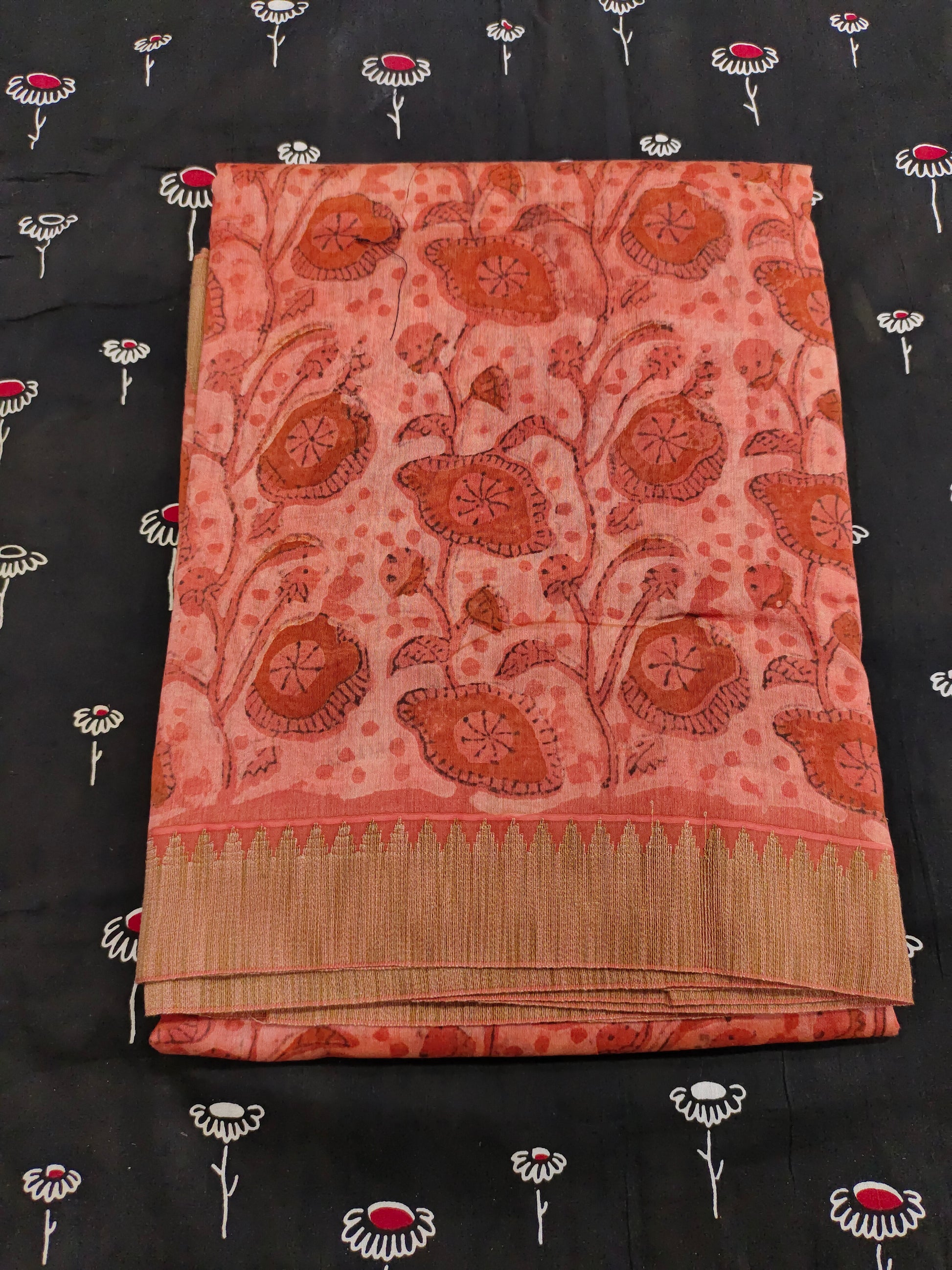 Gicha silk border saree in ajrak print