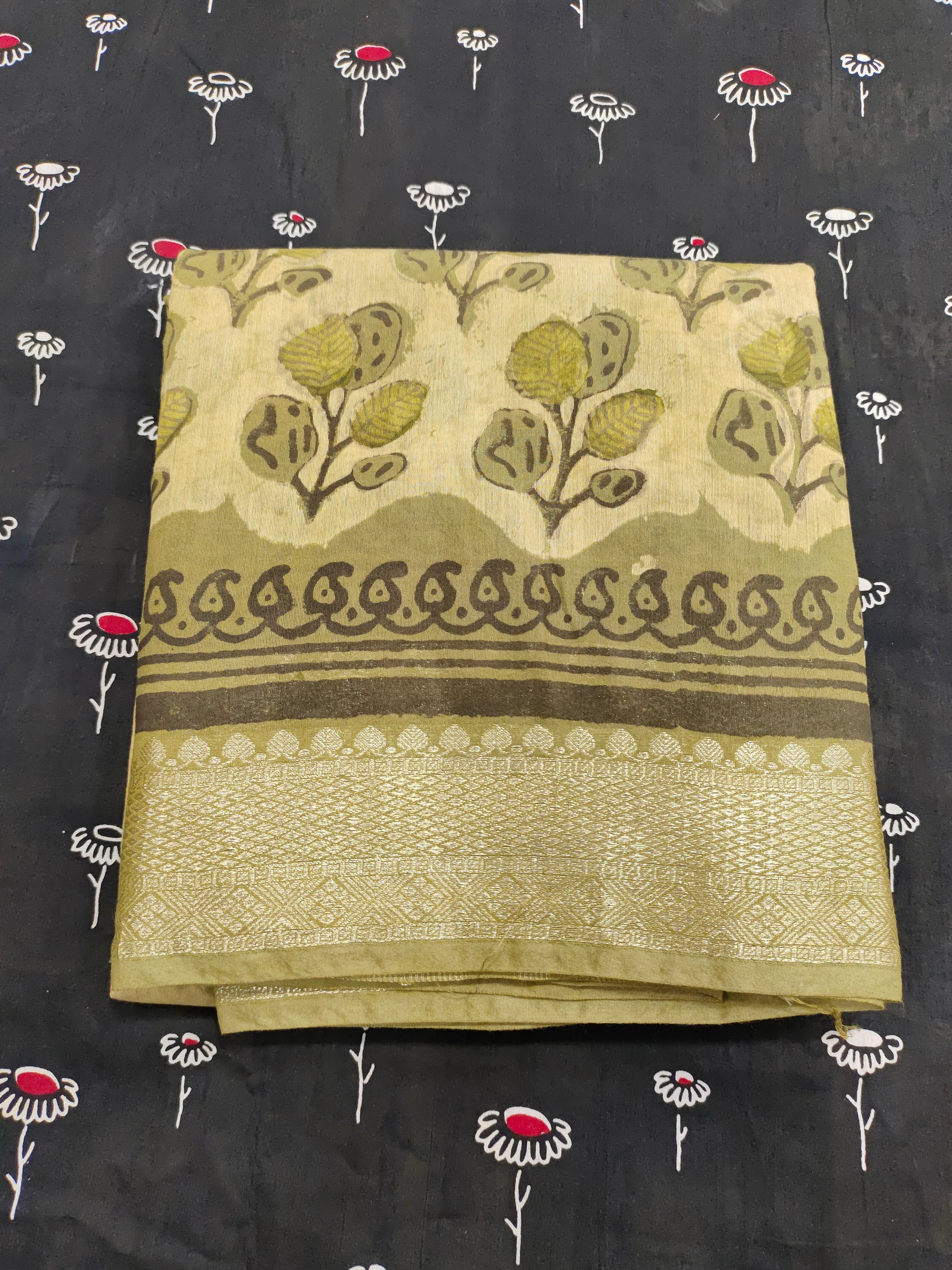 Chanderi silk in ajrak print