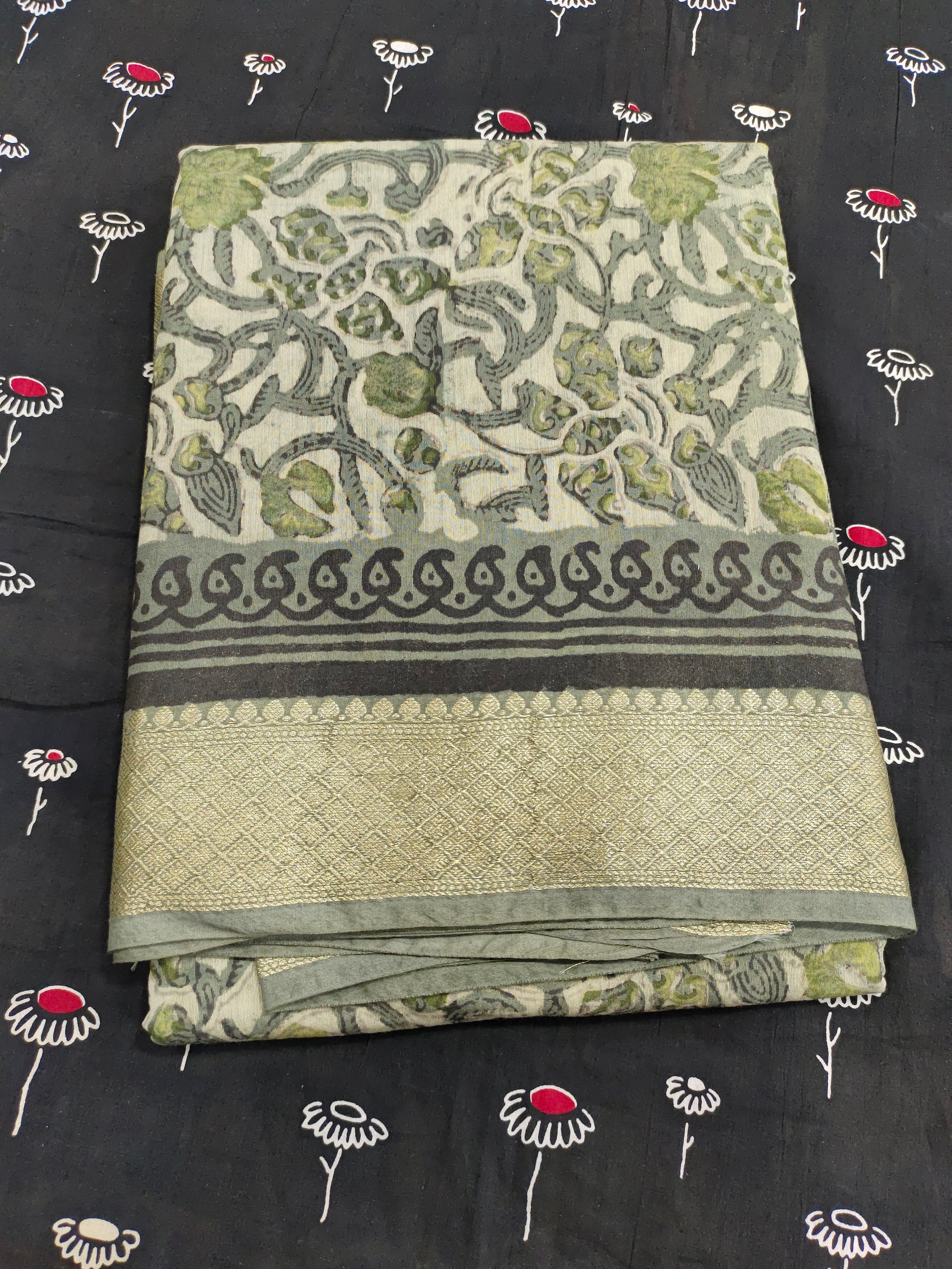 Chanderi silk in Ajrak print