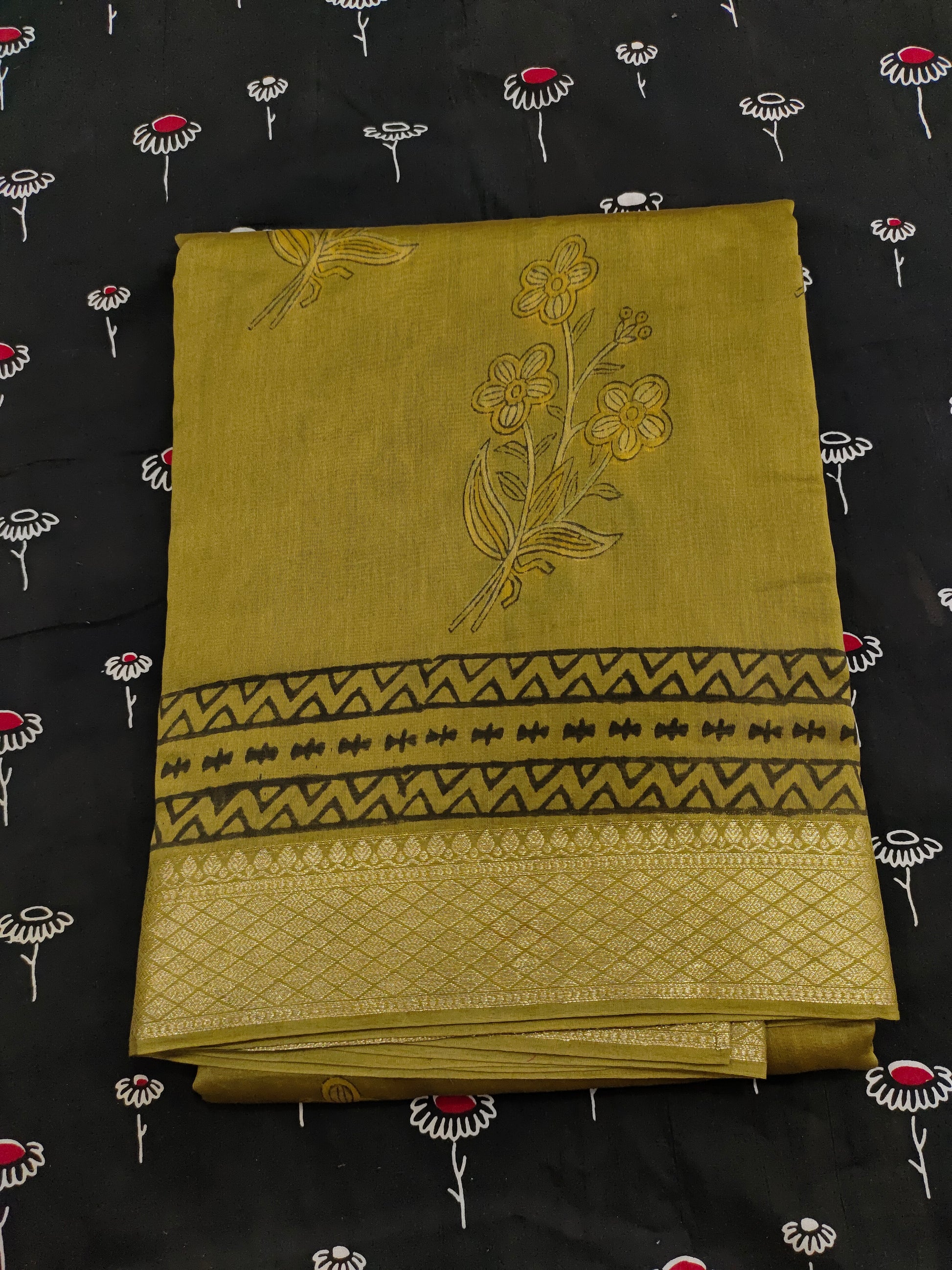 Silk sico border saree in ajrak