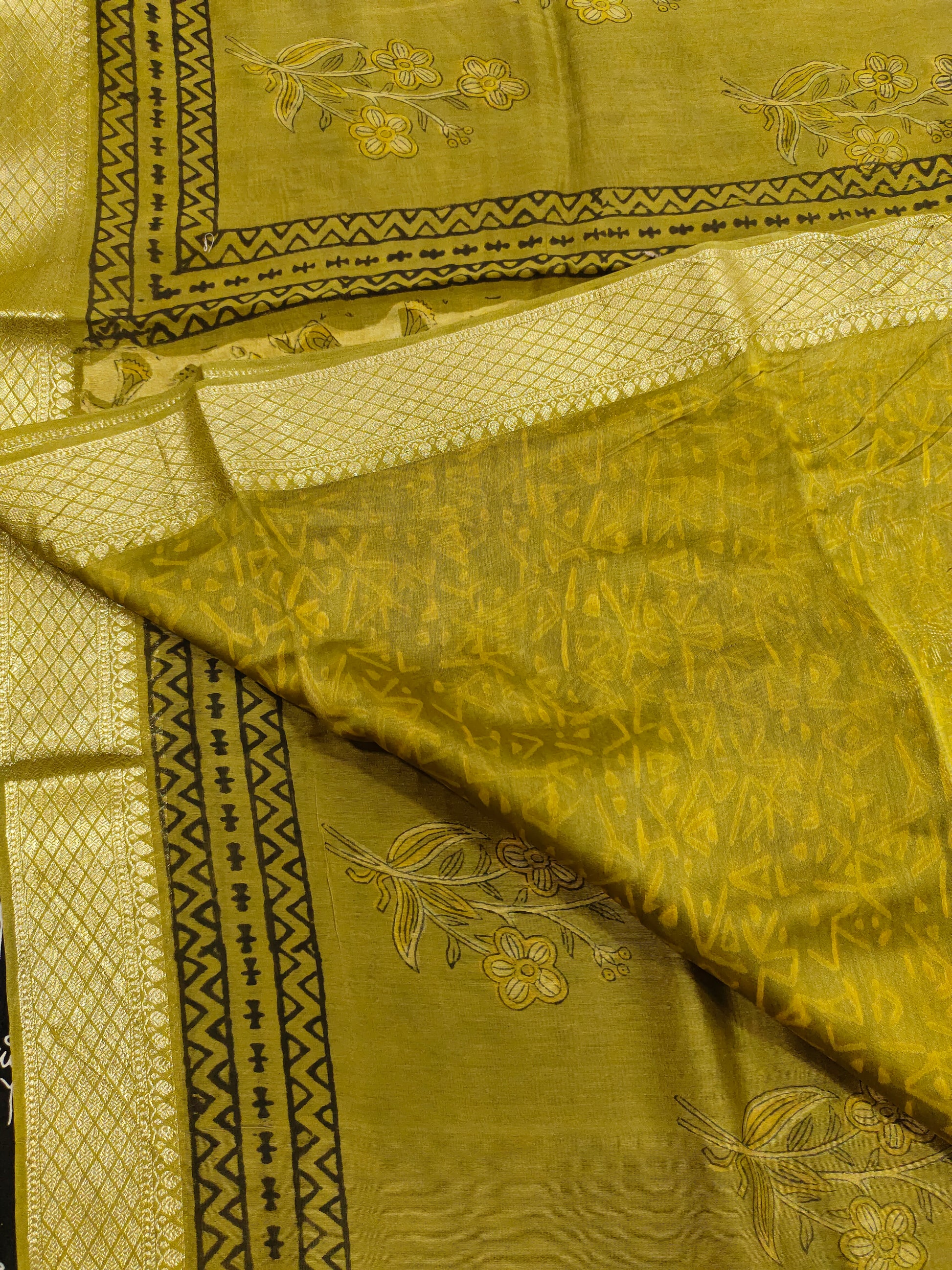 Silk sico border saree in ajrak