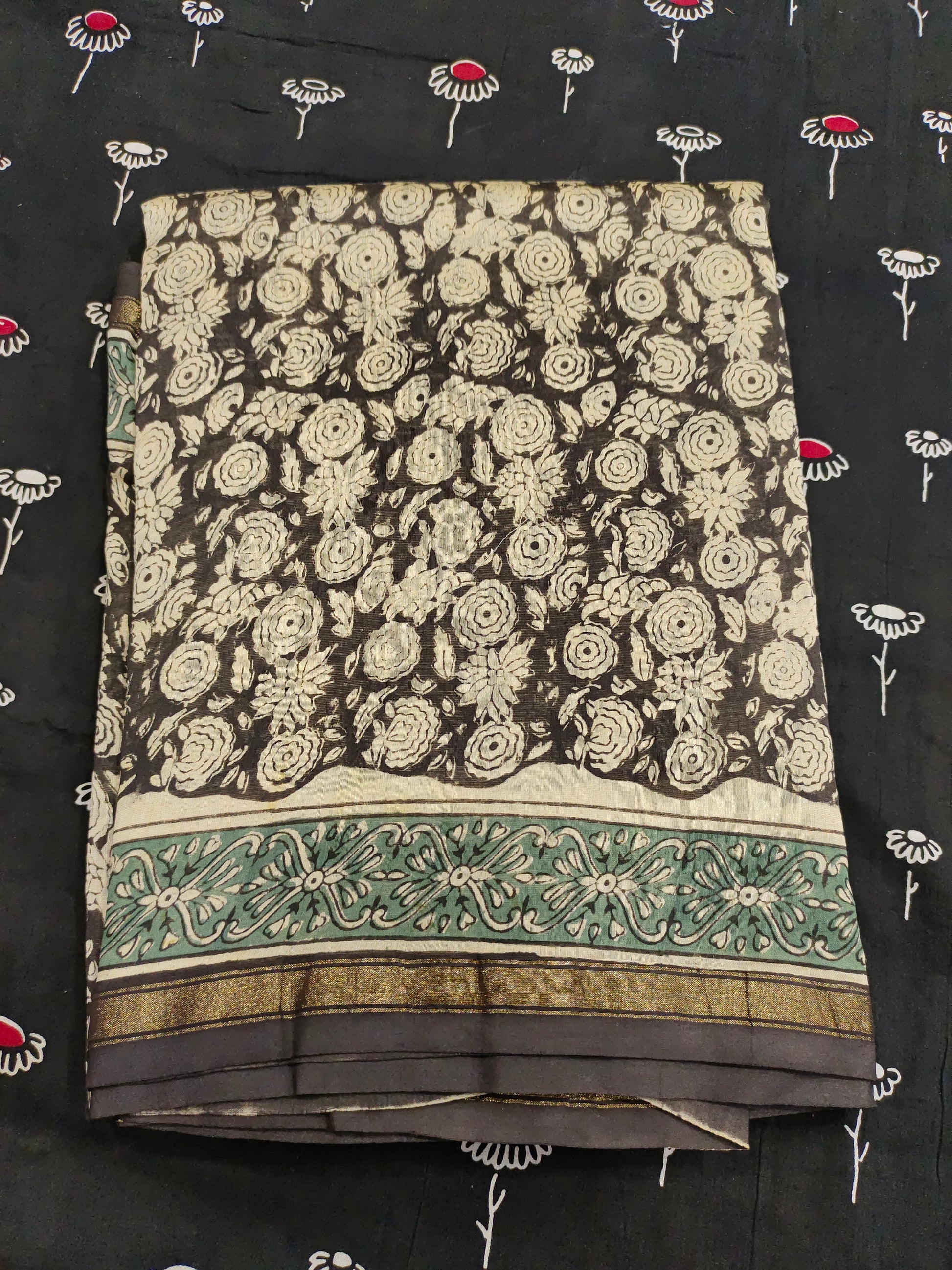 Chanderi silk in bagru print