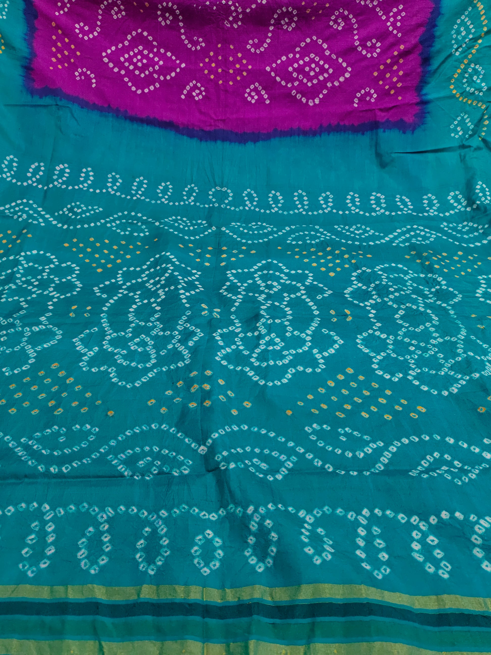 Pure silk bandhani with pink & blue