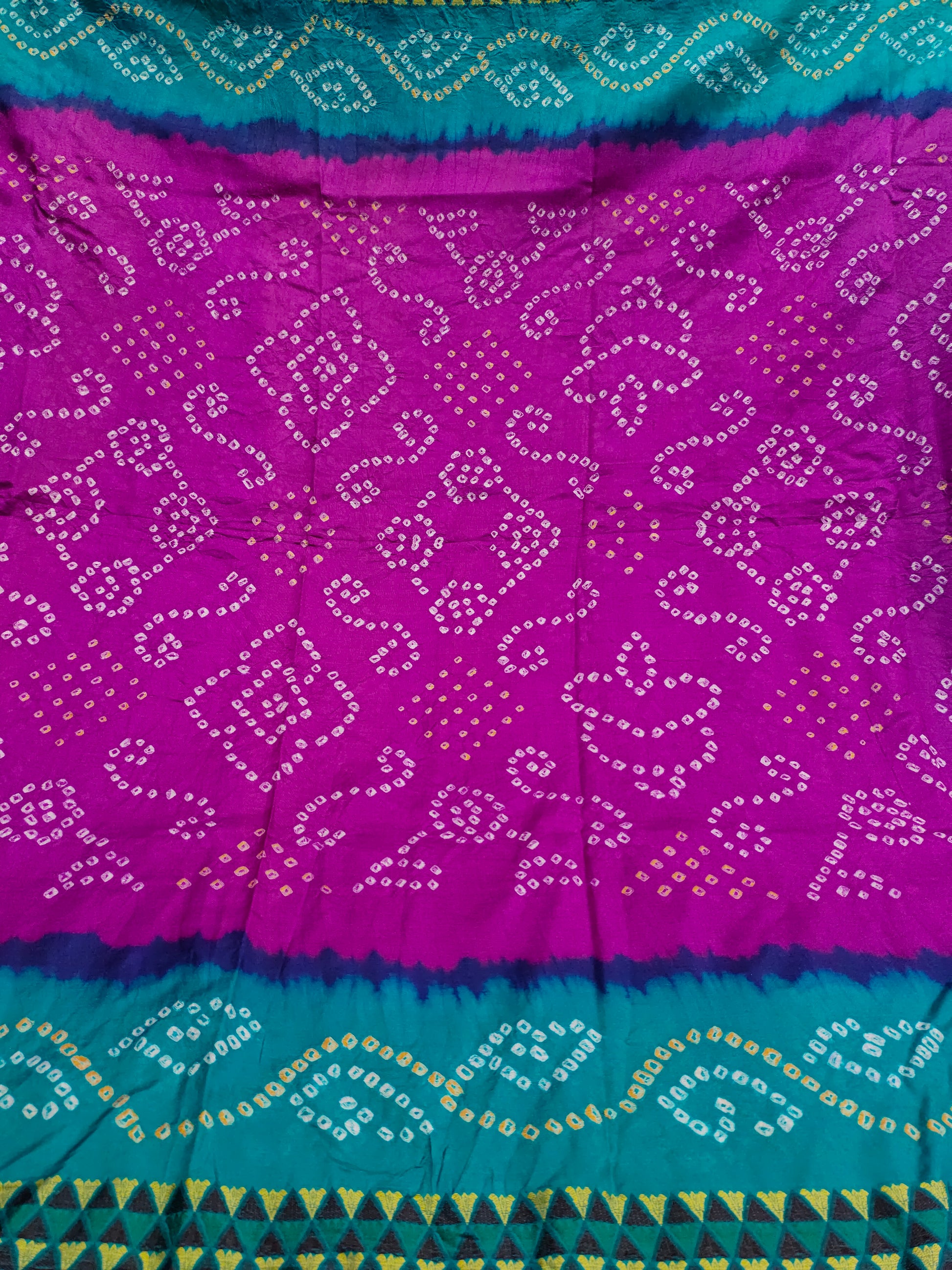 Pure silk bandhani with pink & blue