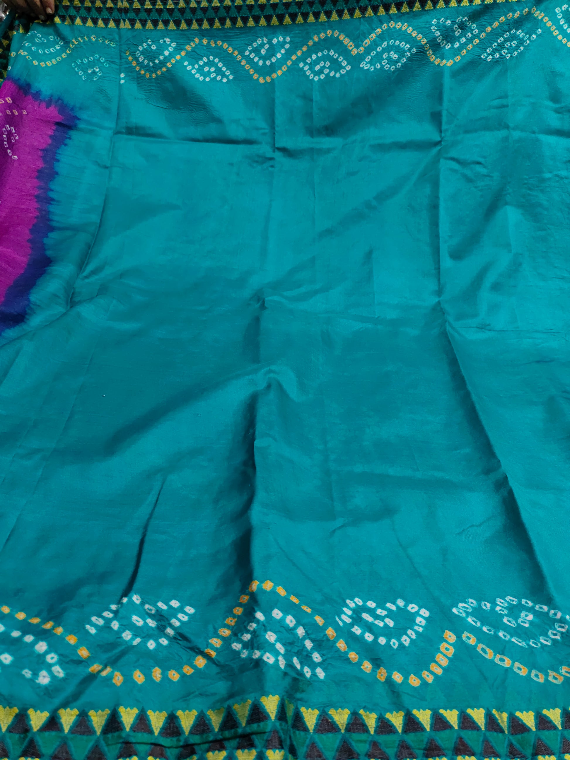 Pure silk bandhani with pink & blue