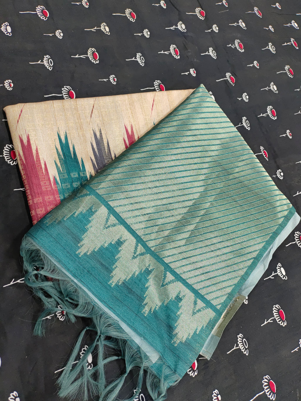 P Tussar temple border saree