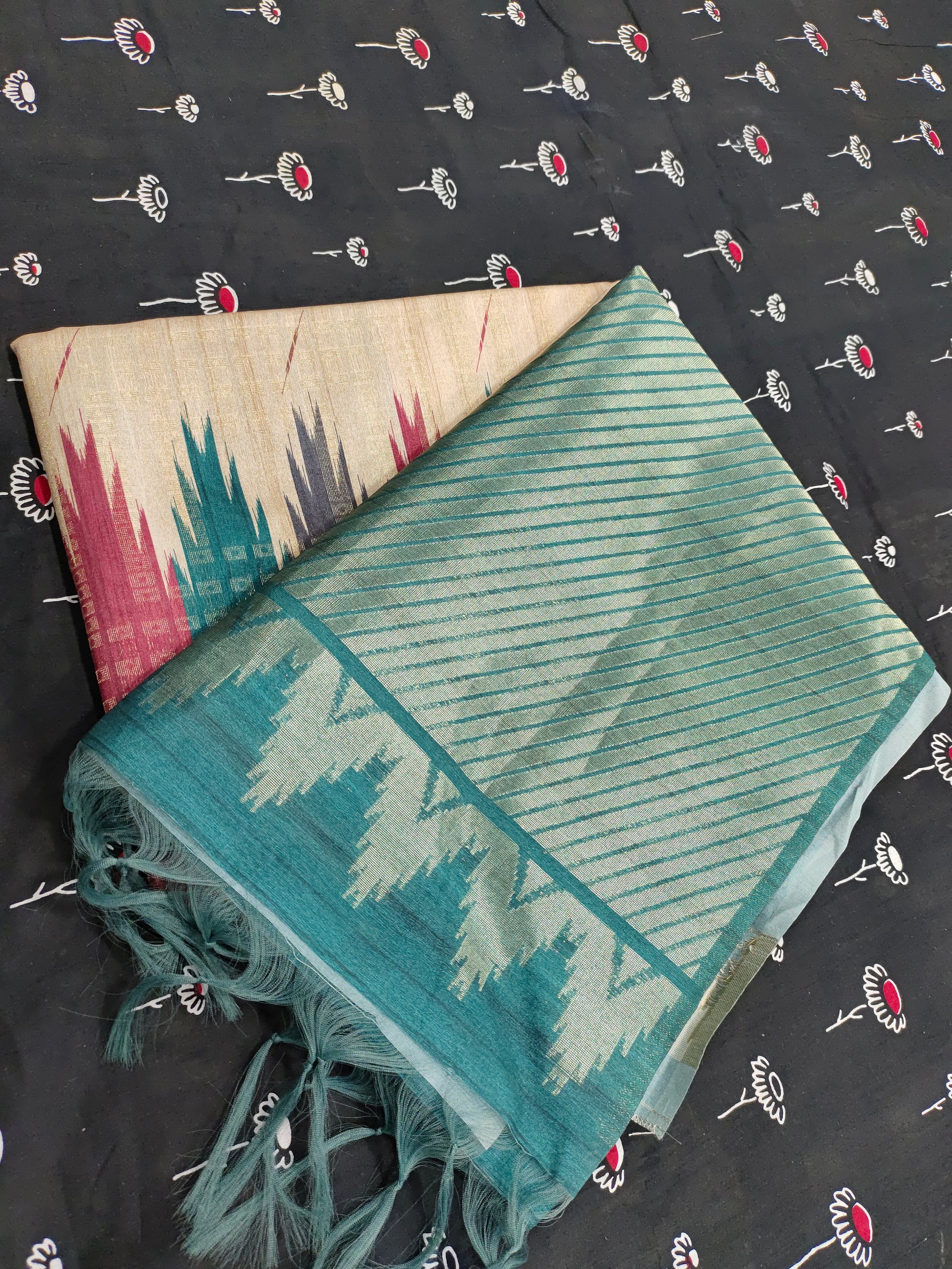P Tussar temple border saree