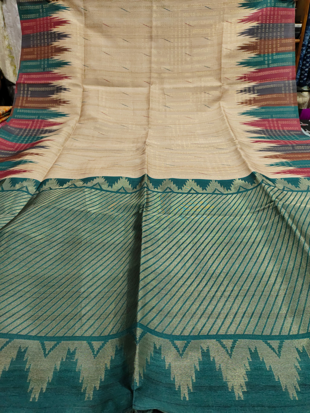 P Tussar temple border saree