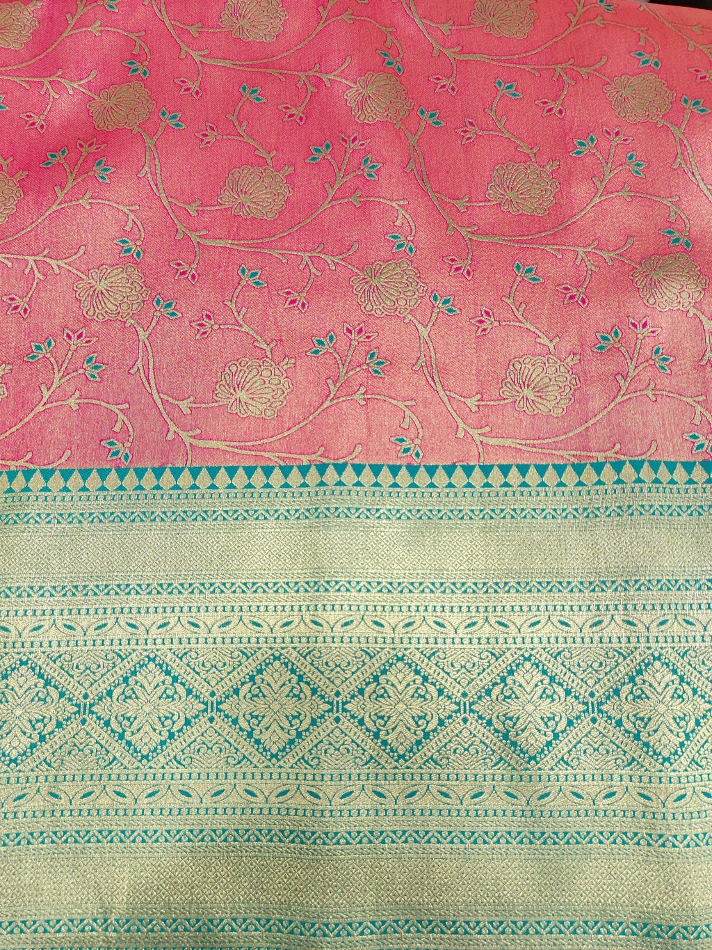 Banarasi silk border with pink and blue color