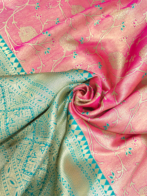 Banarasi silk border with pink and blue color