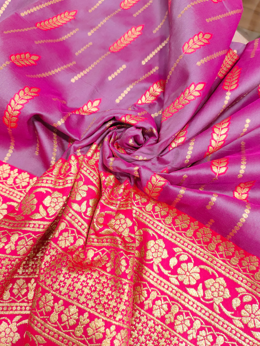 Majenta pink brocade with rani and gold border