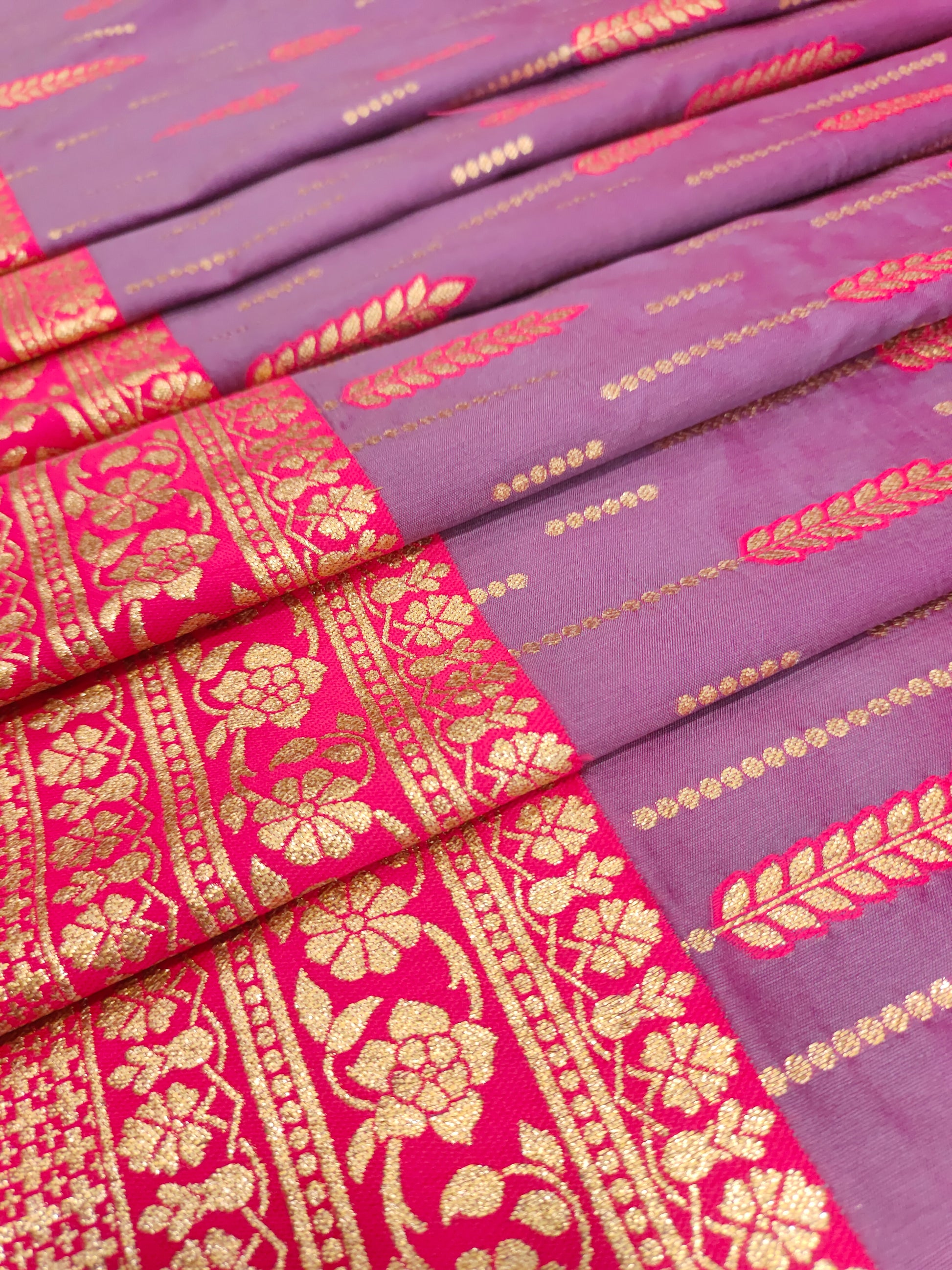 Majenta pink brocade with rani and gold border