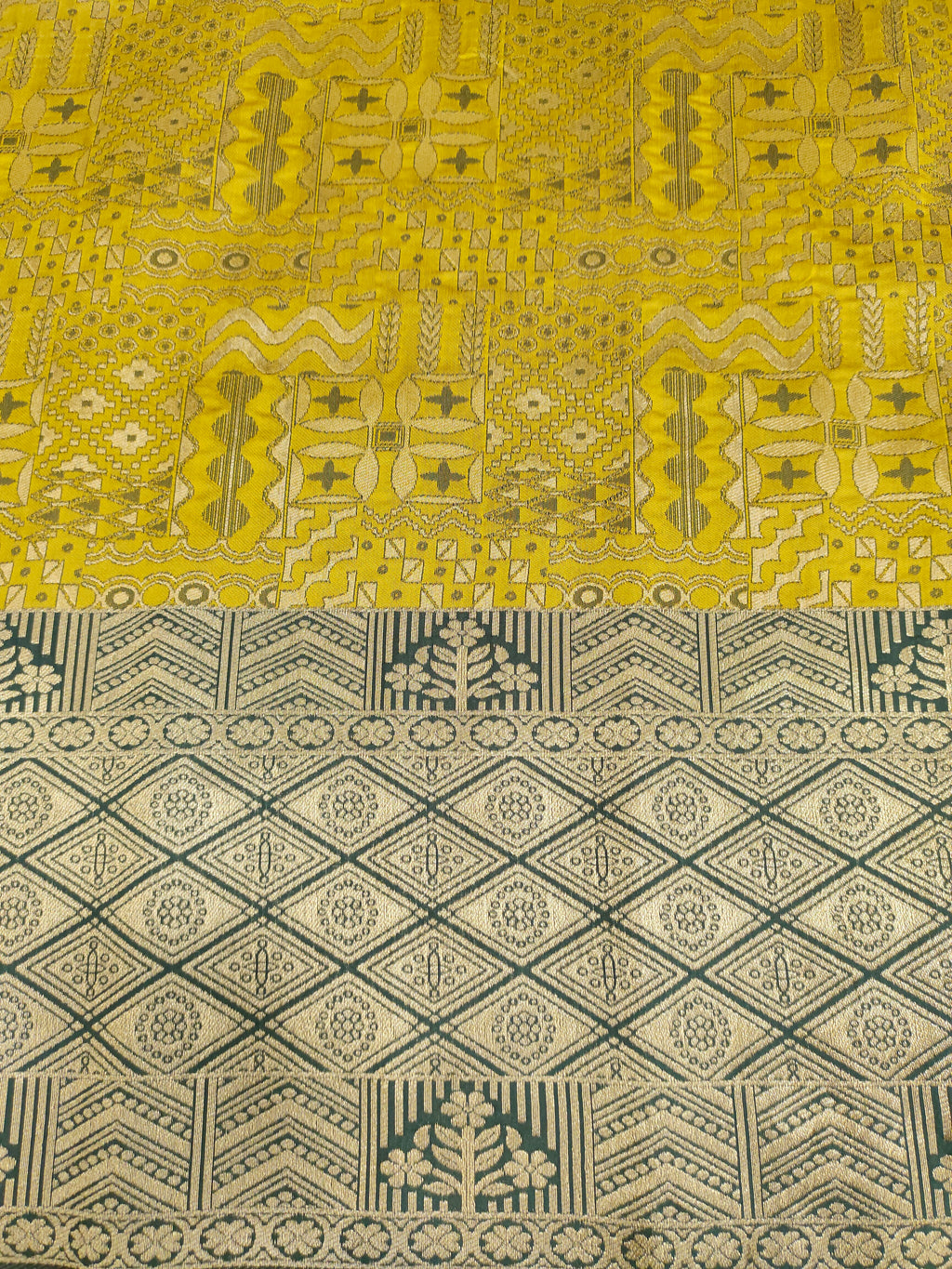 Mehendi brocade with dark green and gold weave