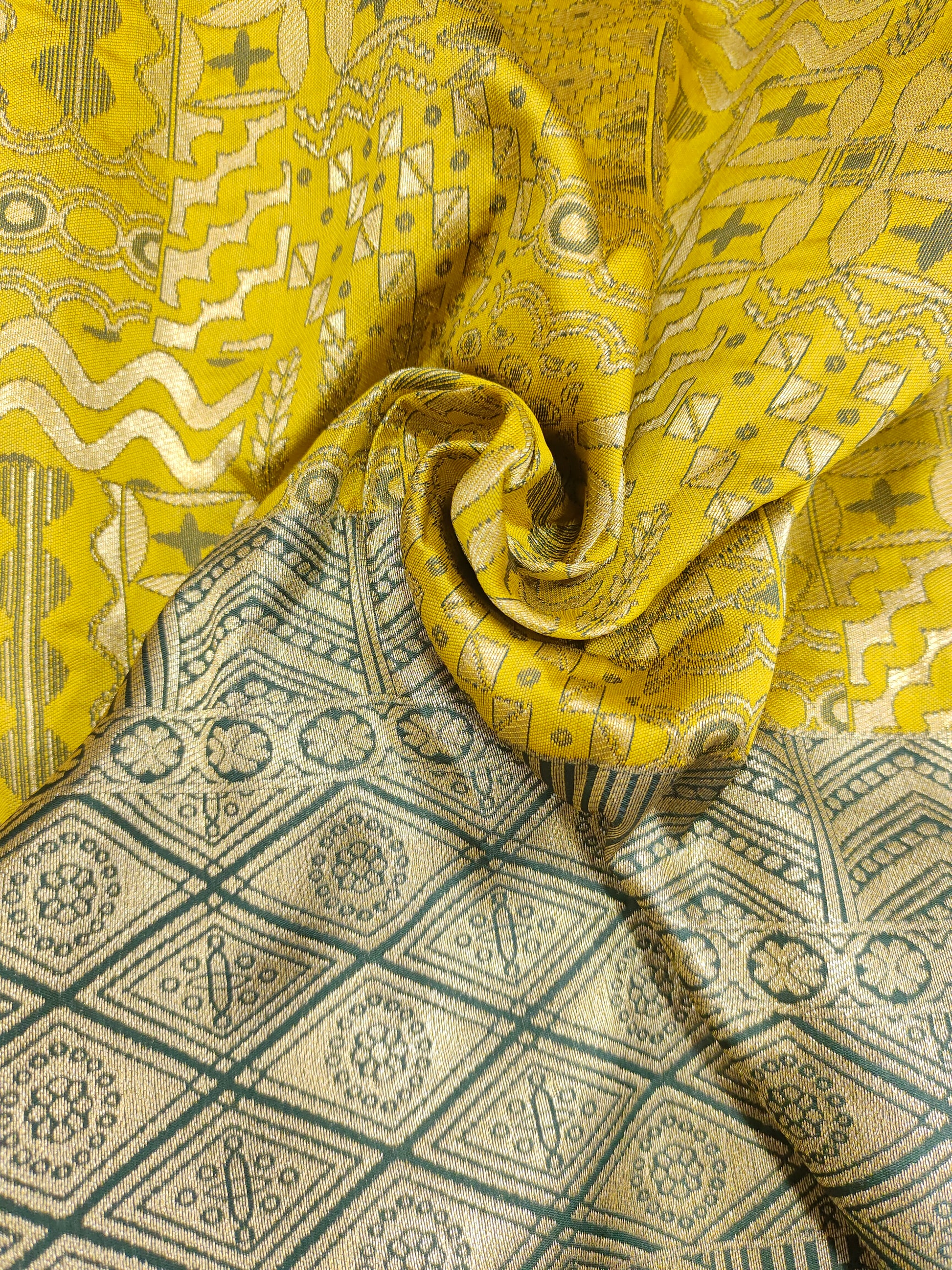 Mehendi brocade with dark green and gold weave