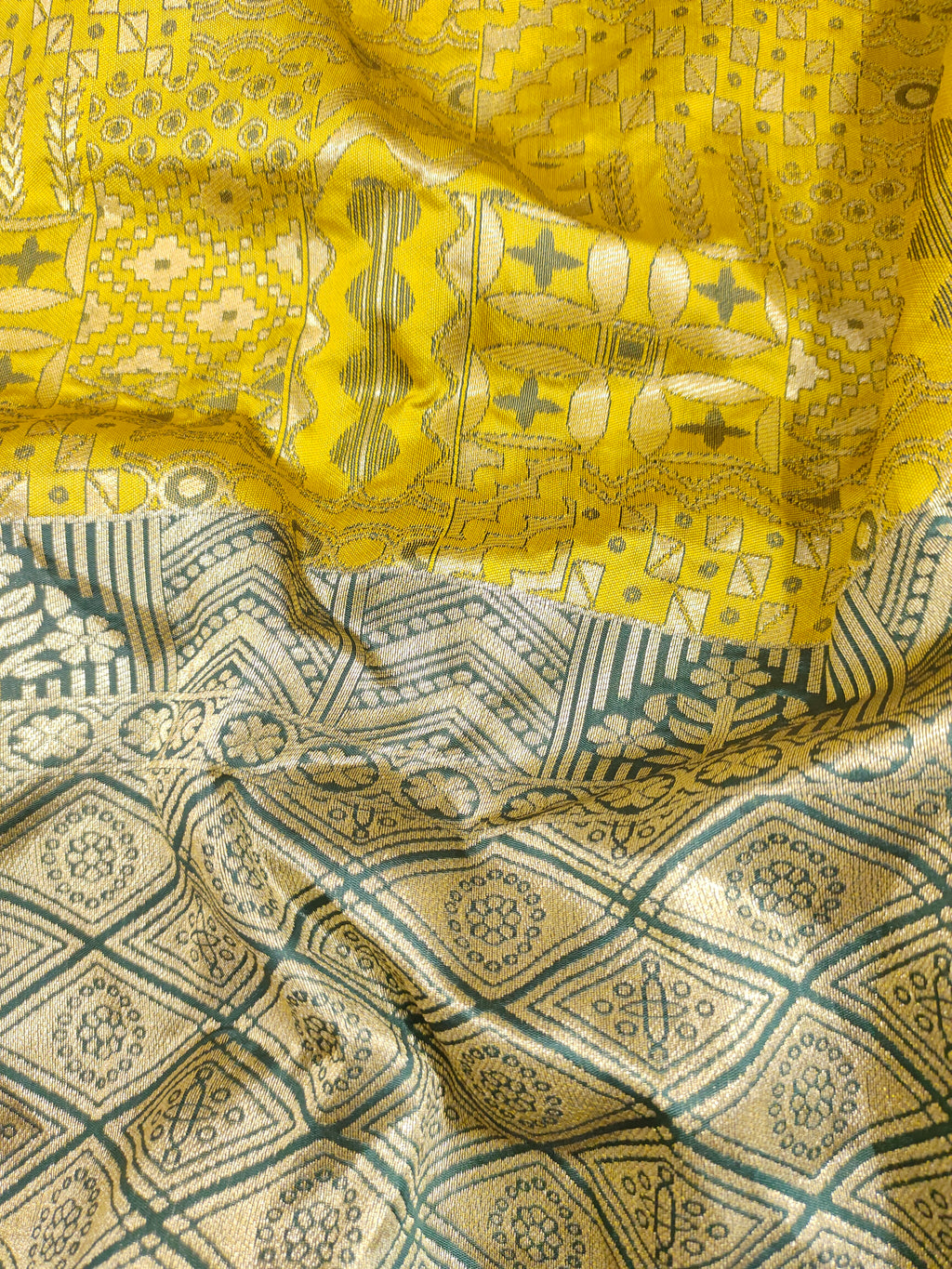 Mehendi brocade with dark green and gold weave