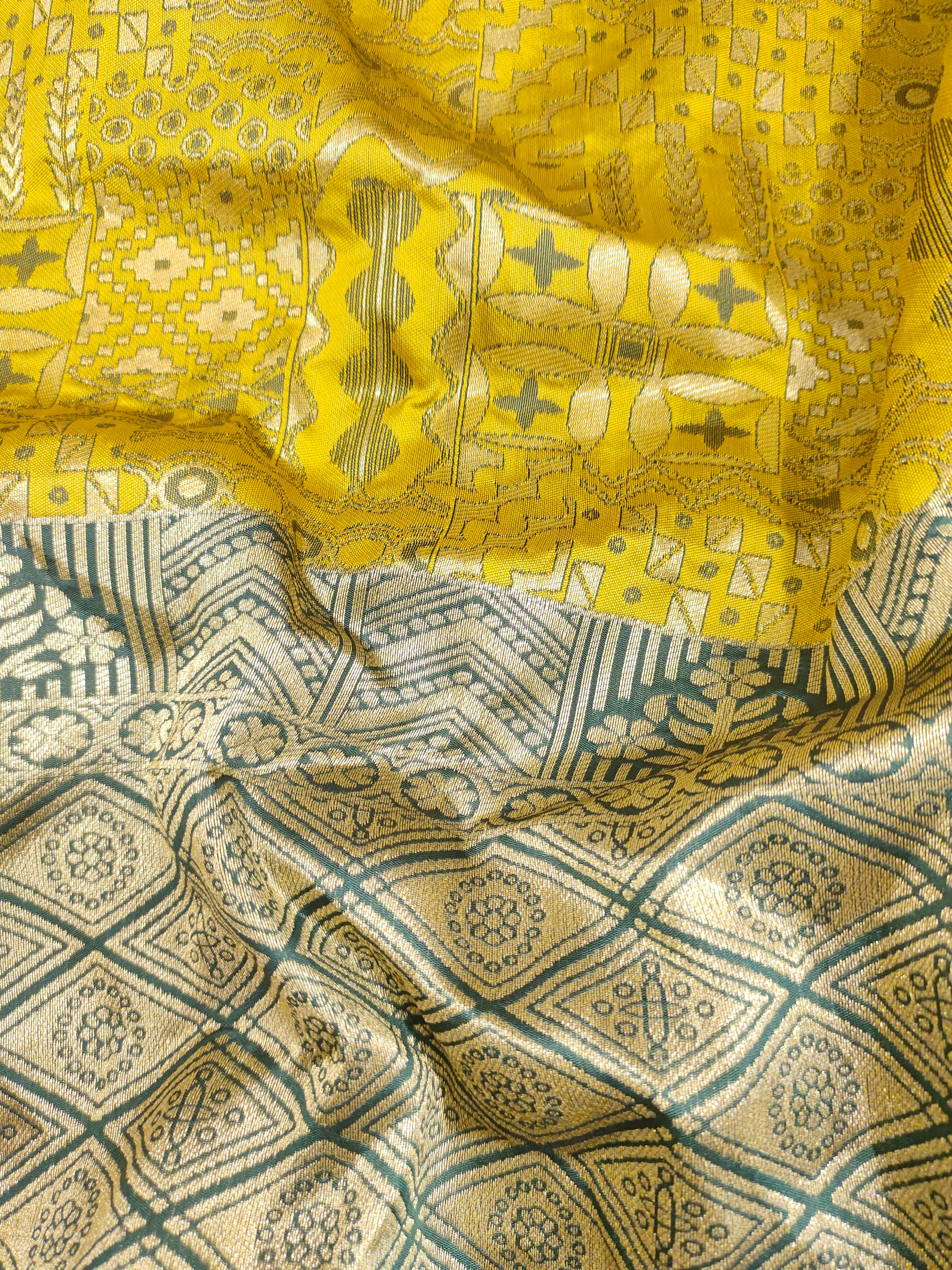 Mehendi brocade with dark green and gold weave