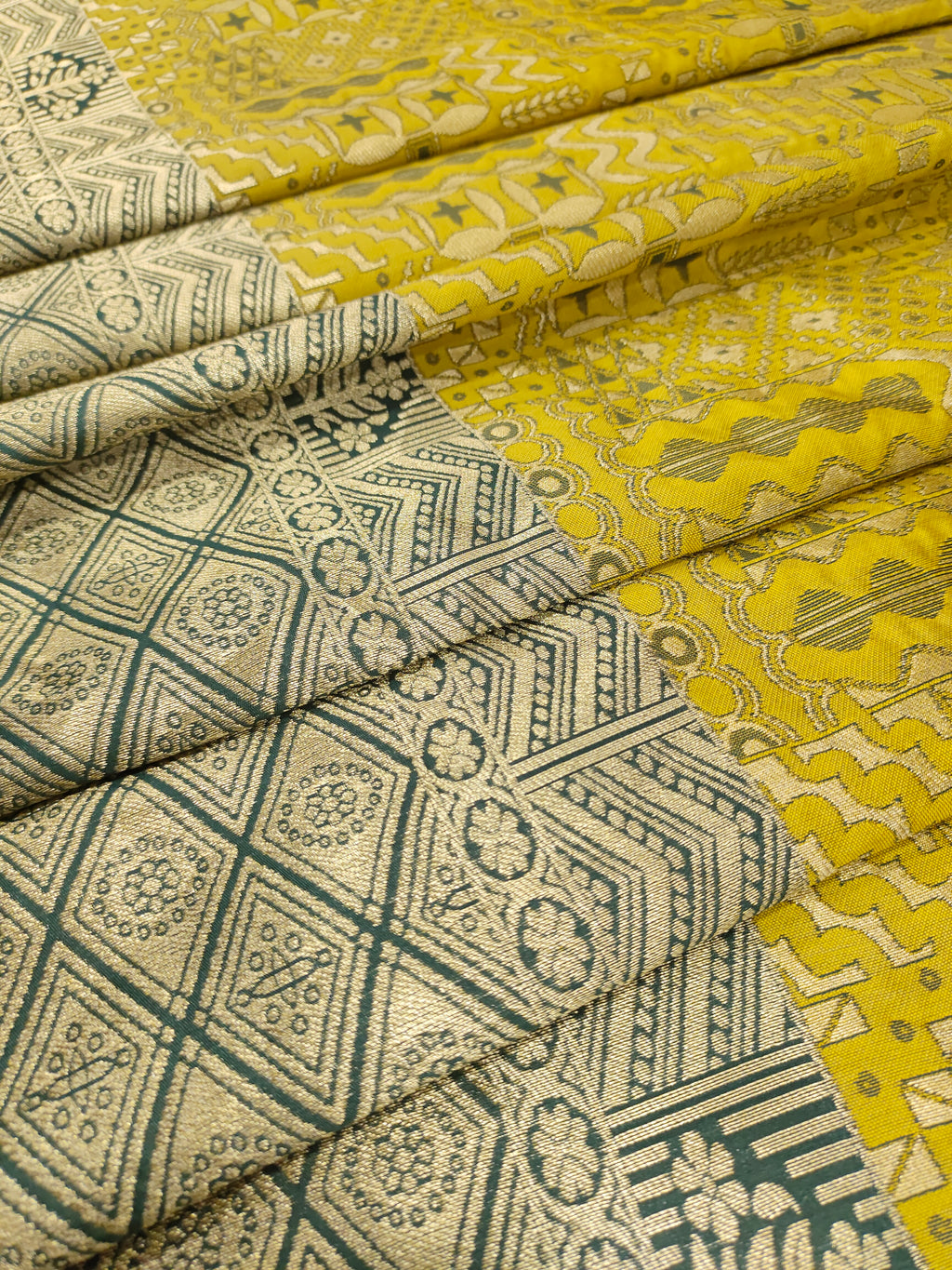 Mehendi brocade with dark green and gold weave