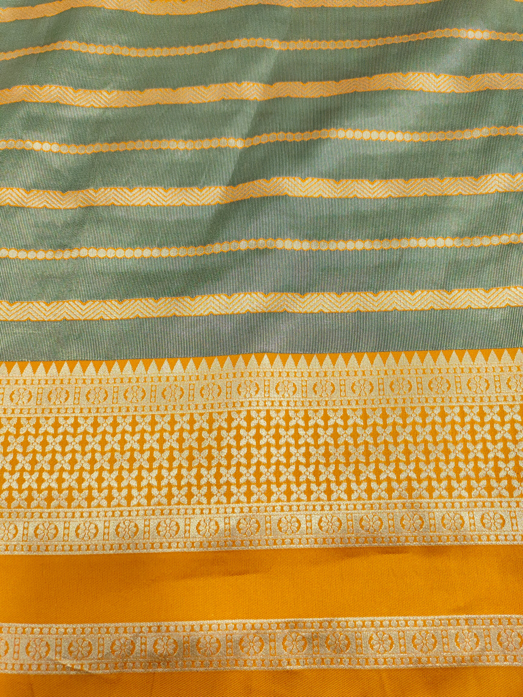 Banarasi sik with mehendi green and mango yellow color