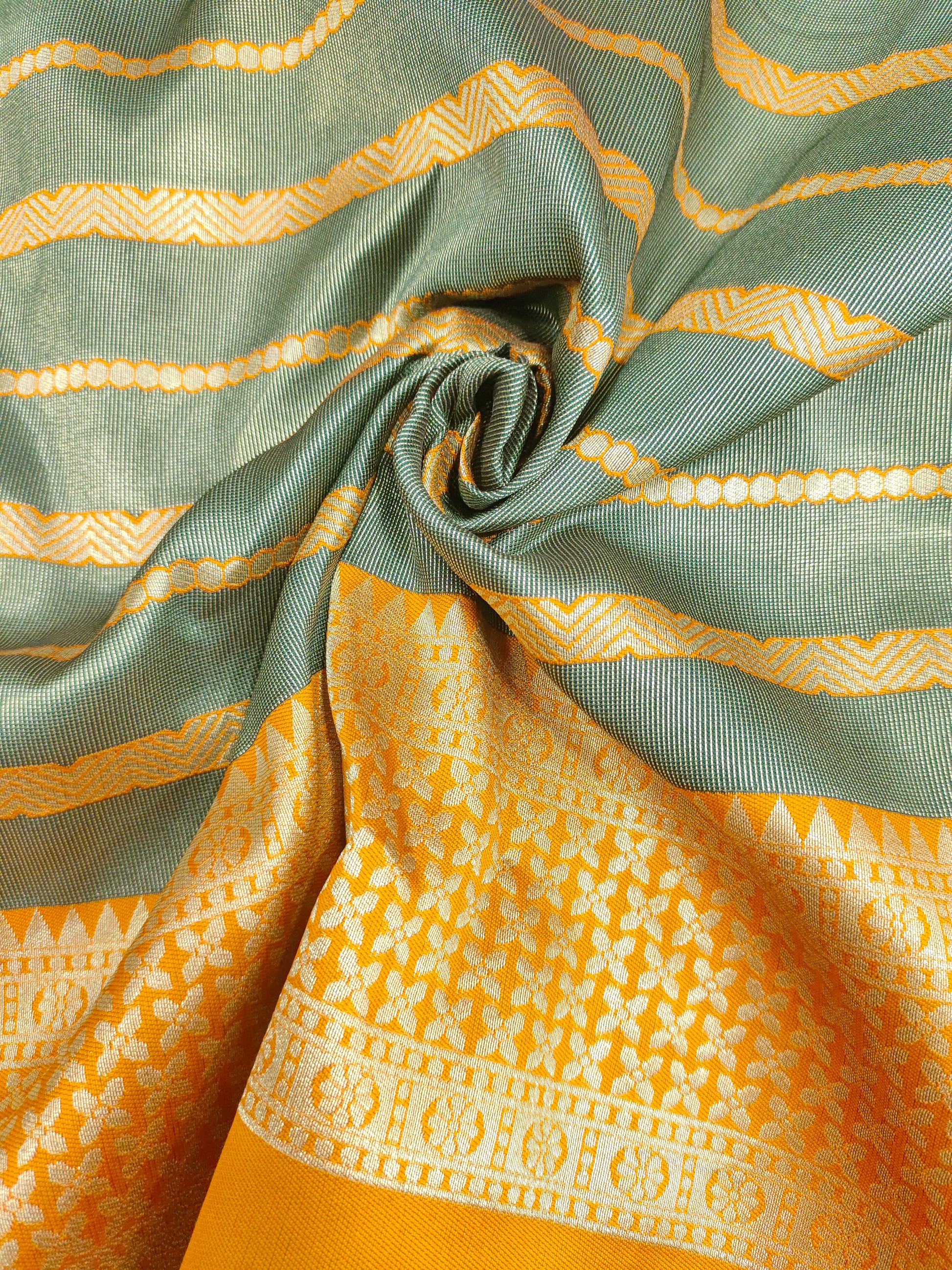 Banarasi sik with mehendi green and mango yellow color