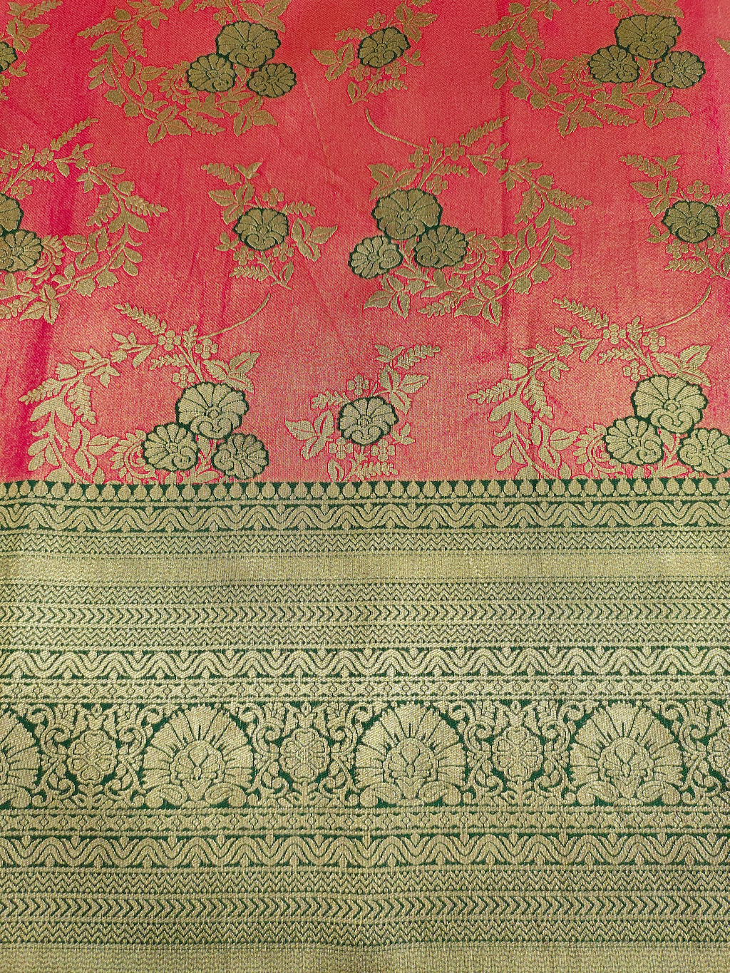 Banarasi silk border with tomato and green color and small flowers