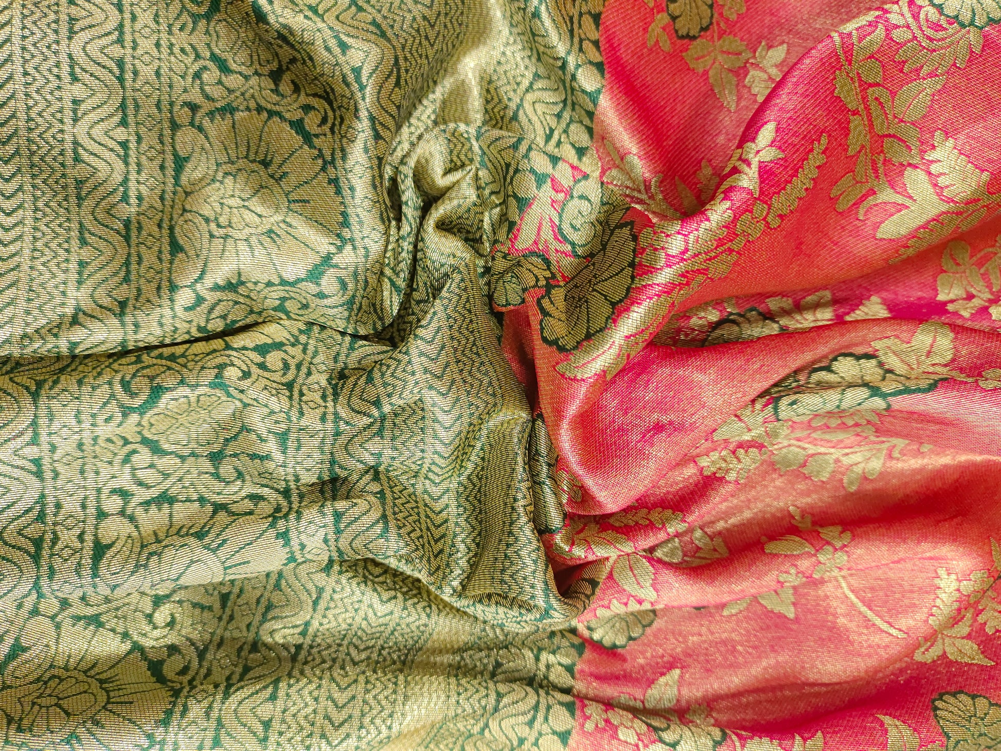 Banarasi silk border with tomato and green color and small flowers