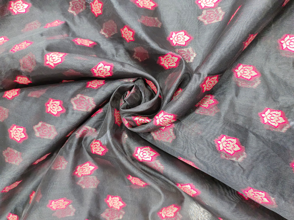 Chanderi silk with pink print