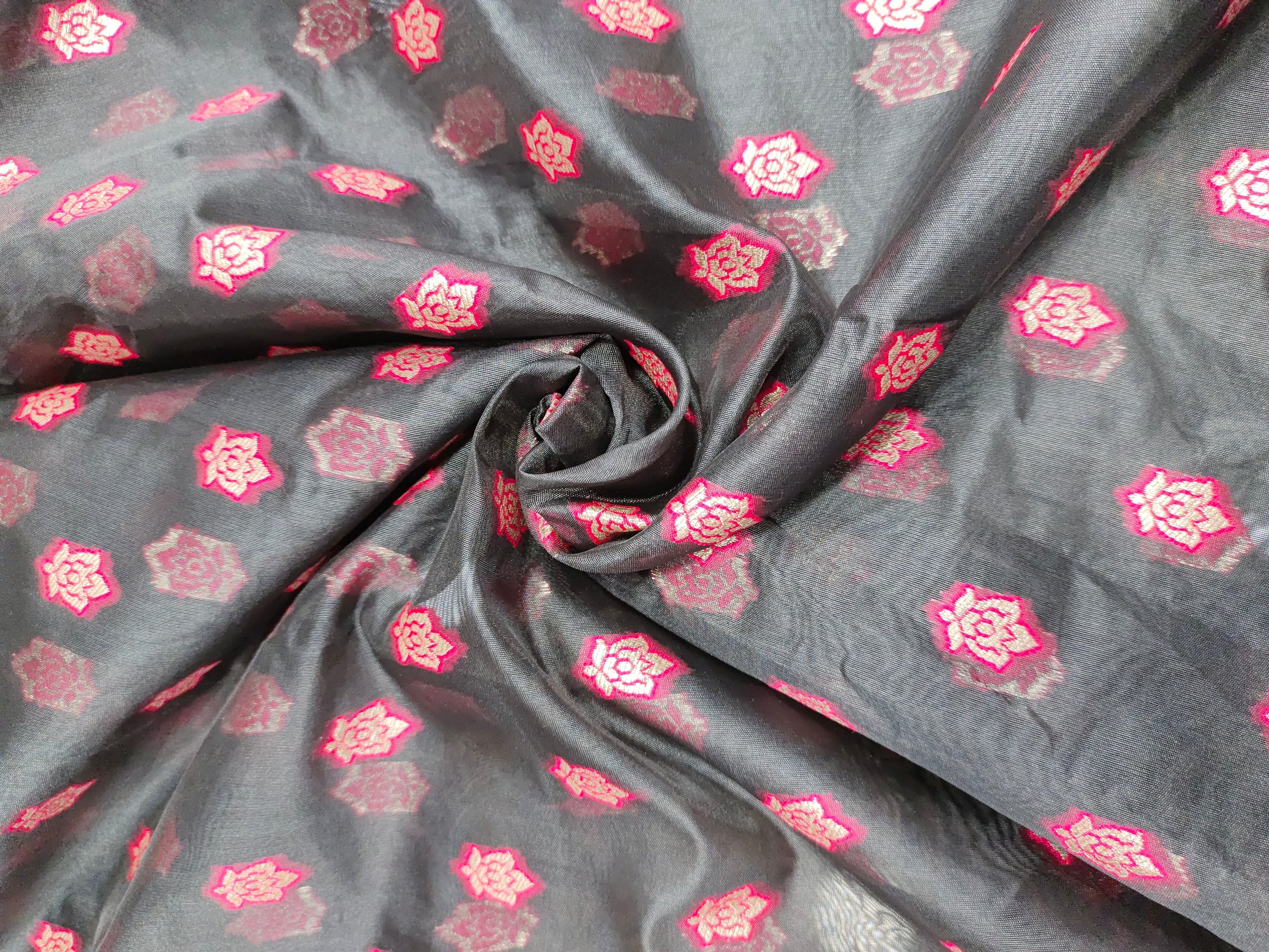 Chanderi silk with pink print