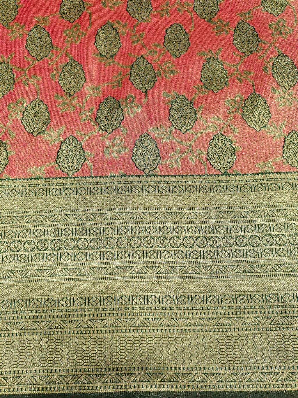 Banarasi silk border with tomato and green color