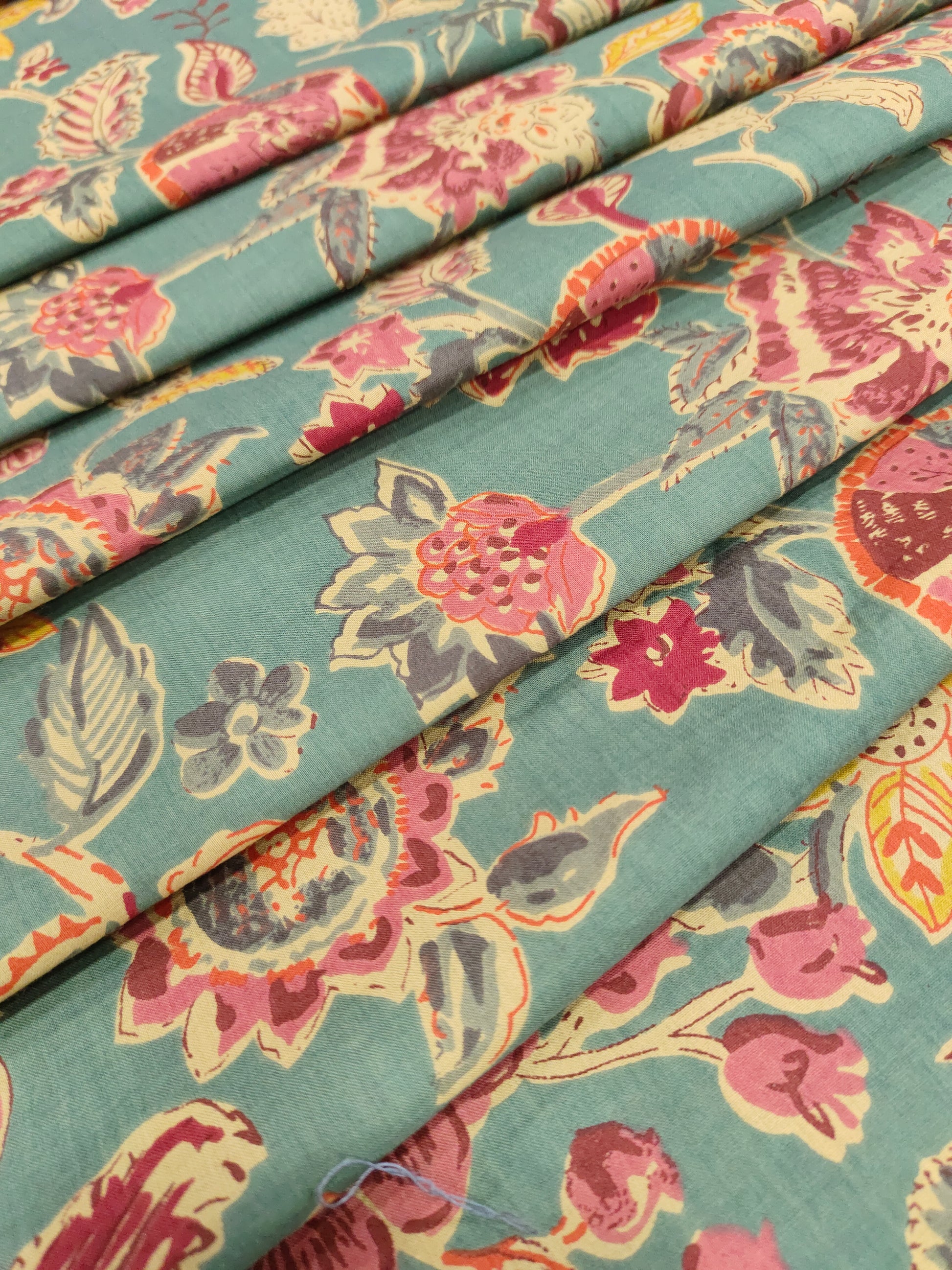 Green base with floral cotton screen print