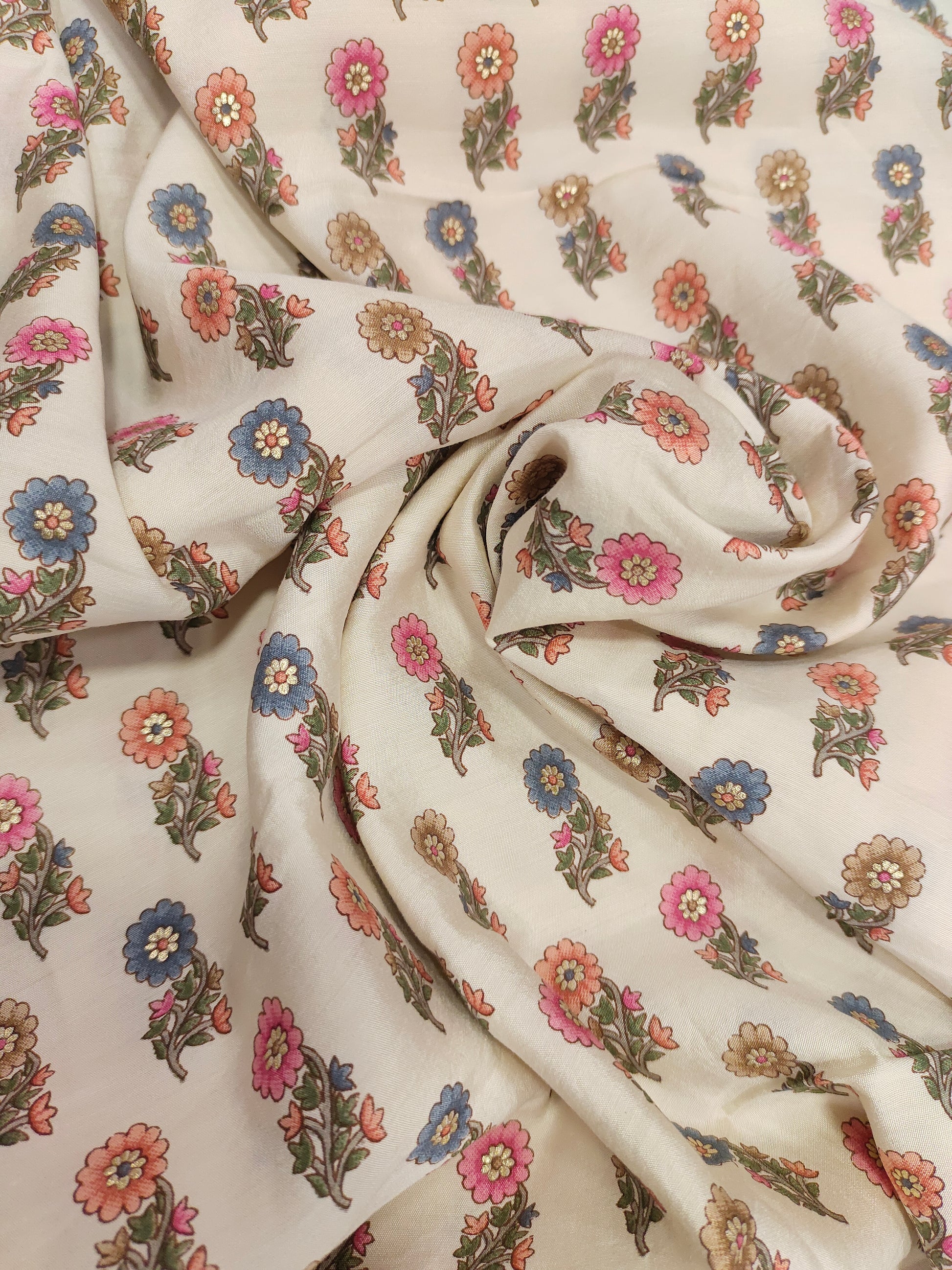 Cream with multicolor floral motifs