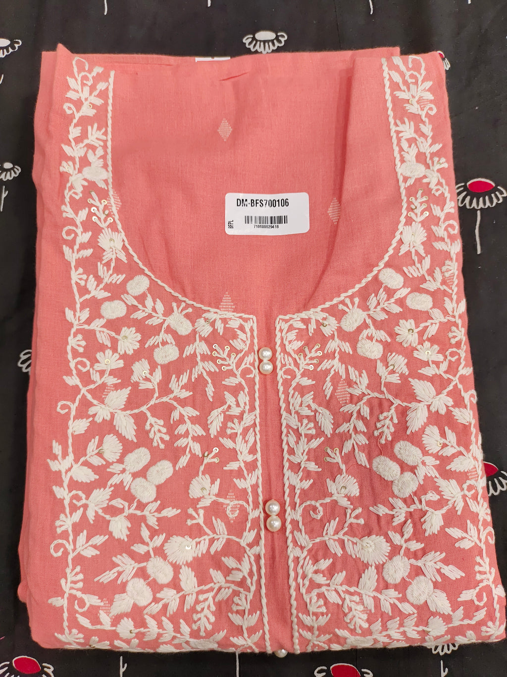 Pink embroidered set with kota dupatta
