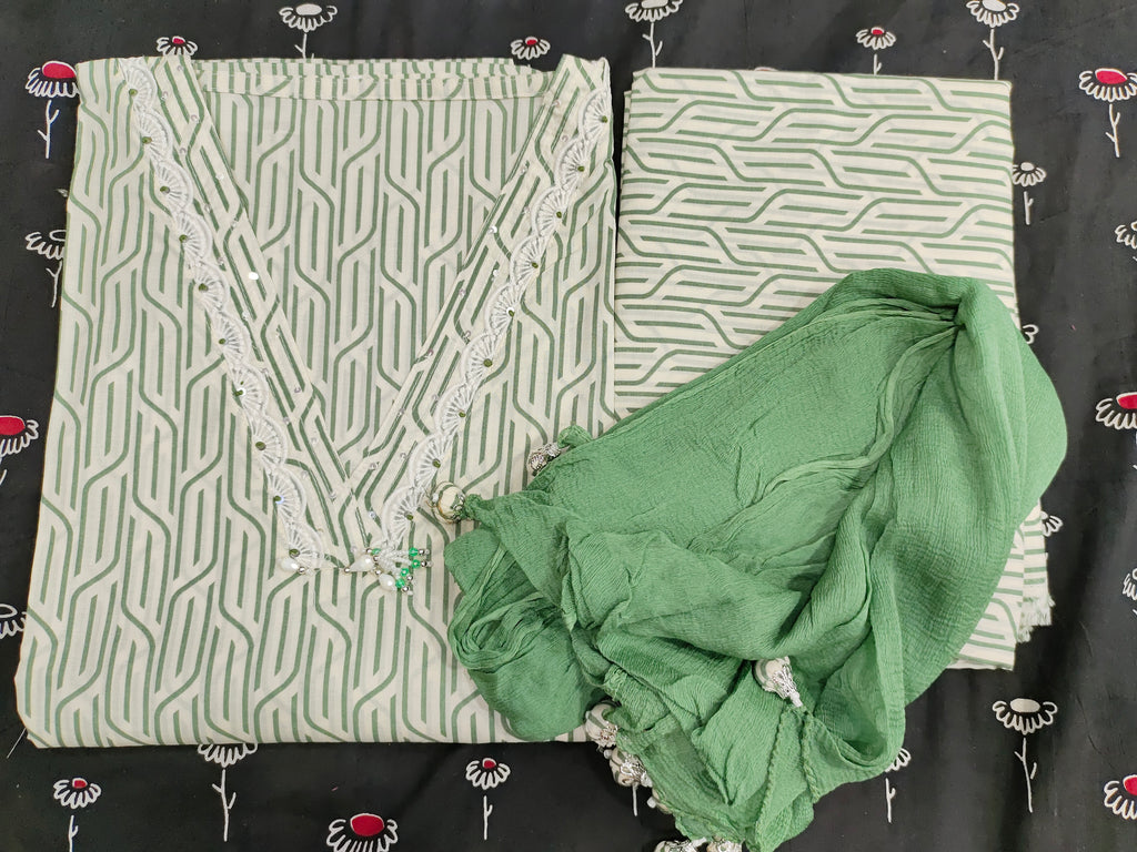 Cotton handblock printed unstitched set