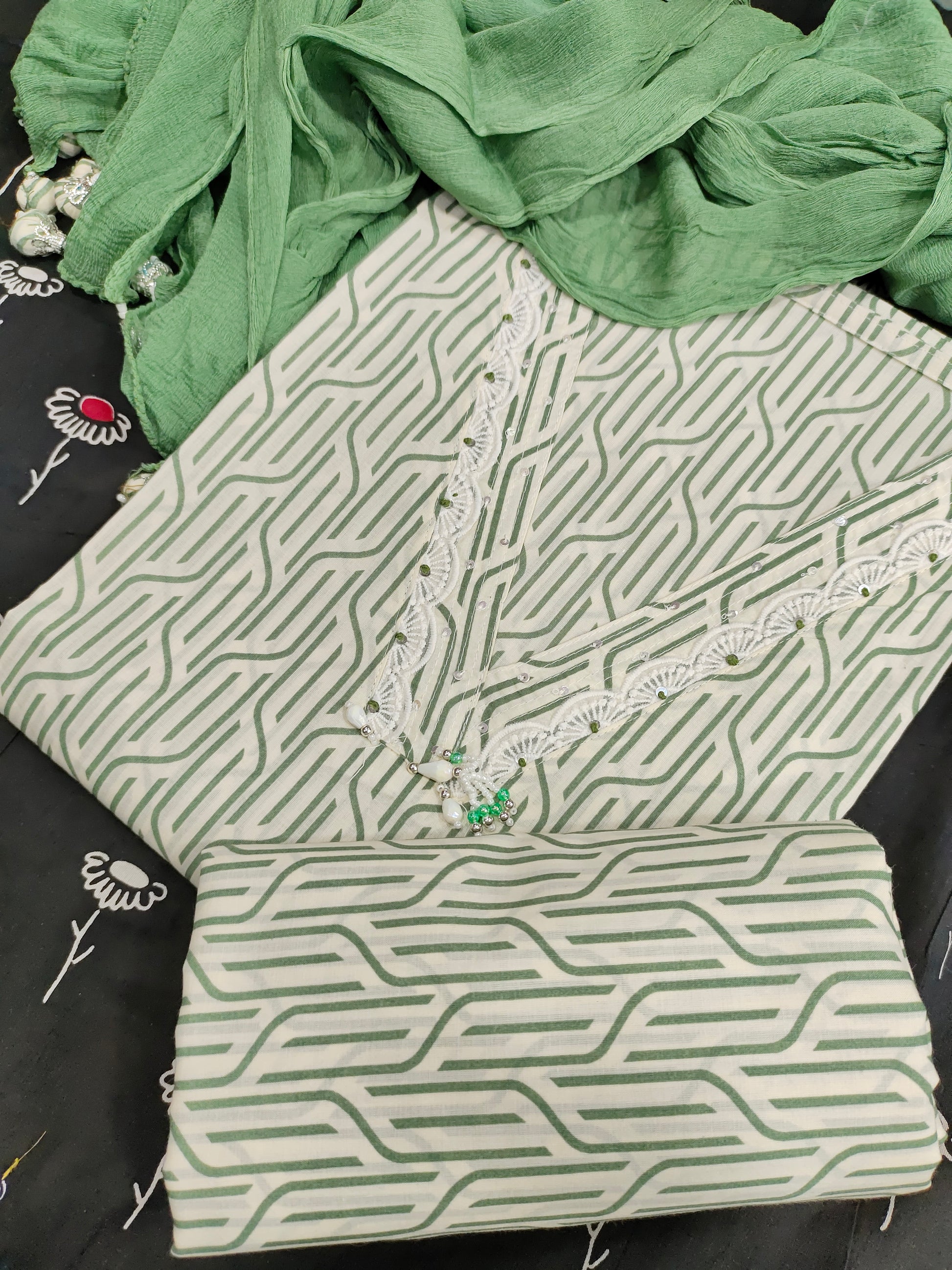 Cotton handblock printed unstitched set