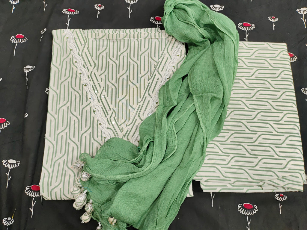 Cotton handblock printed unstitched set