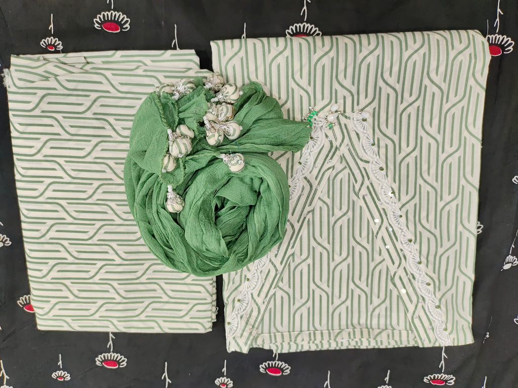 Cotton handblock printed unstitched set