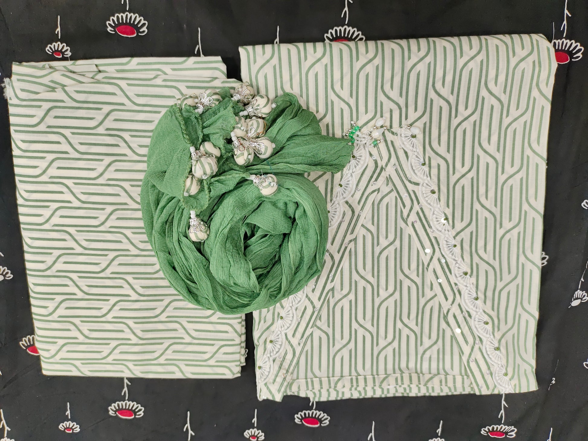 Cotton handblock printed unstitched set