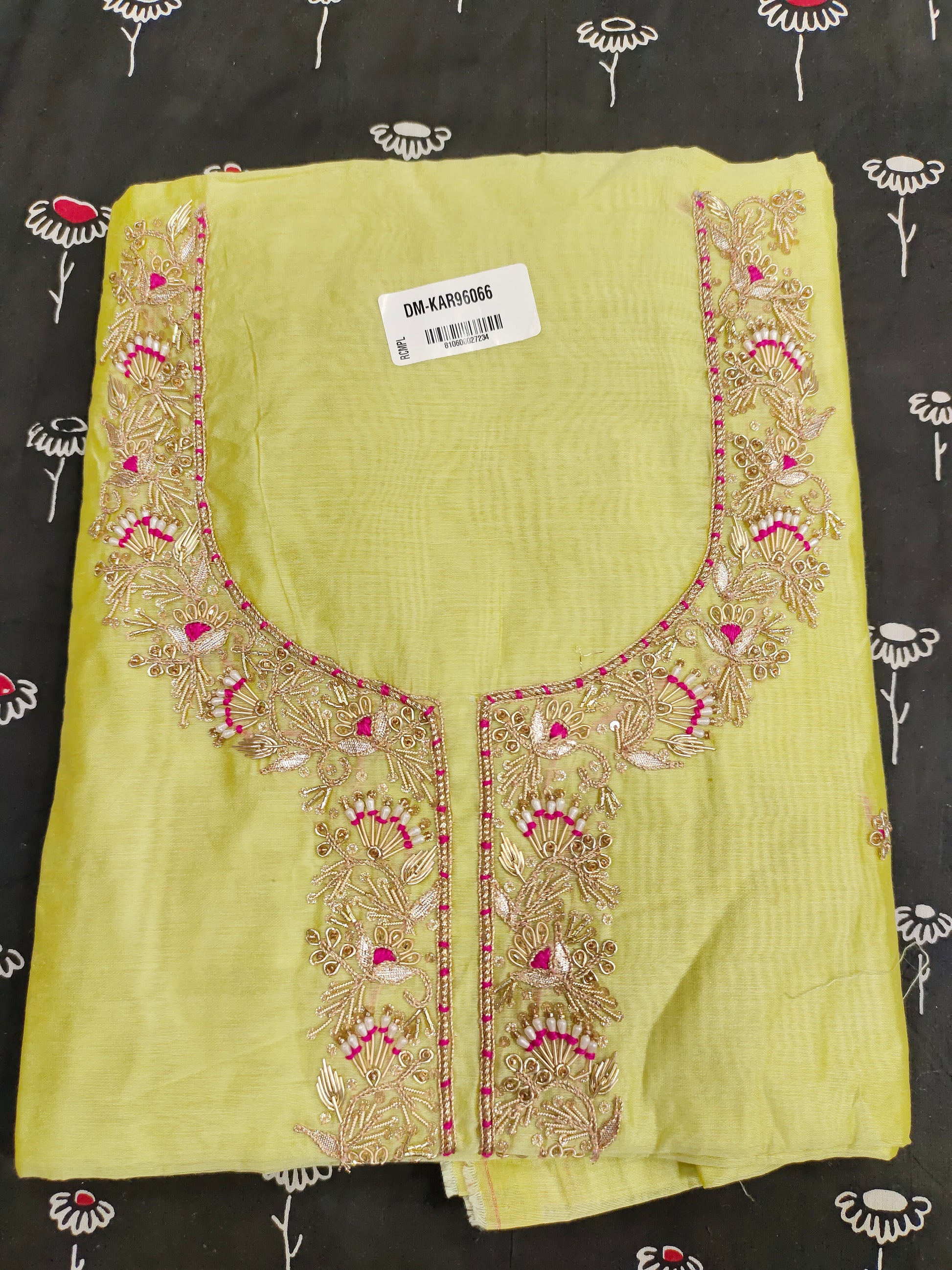 Light green chanderi silk with handwork and juti unstitched set